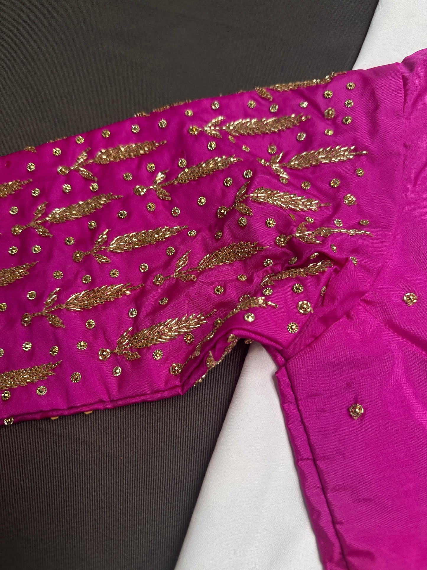 Pink Leaf Kardana Pearls Maggam Blouse