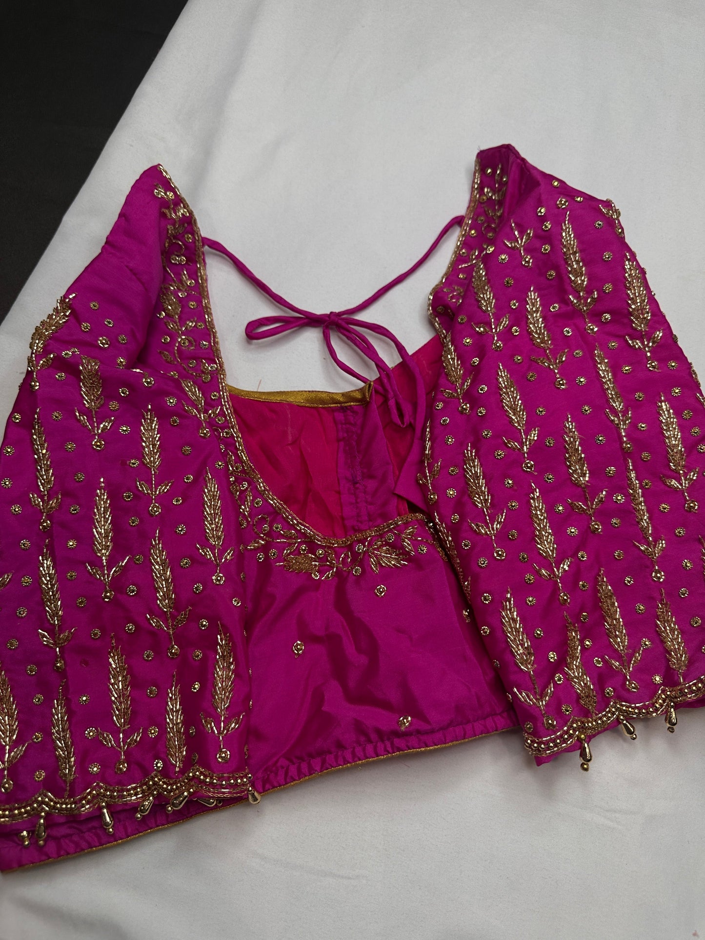 Pink Leaf Kardana Pearls Maggam Blouse