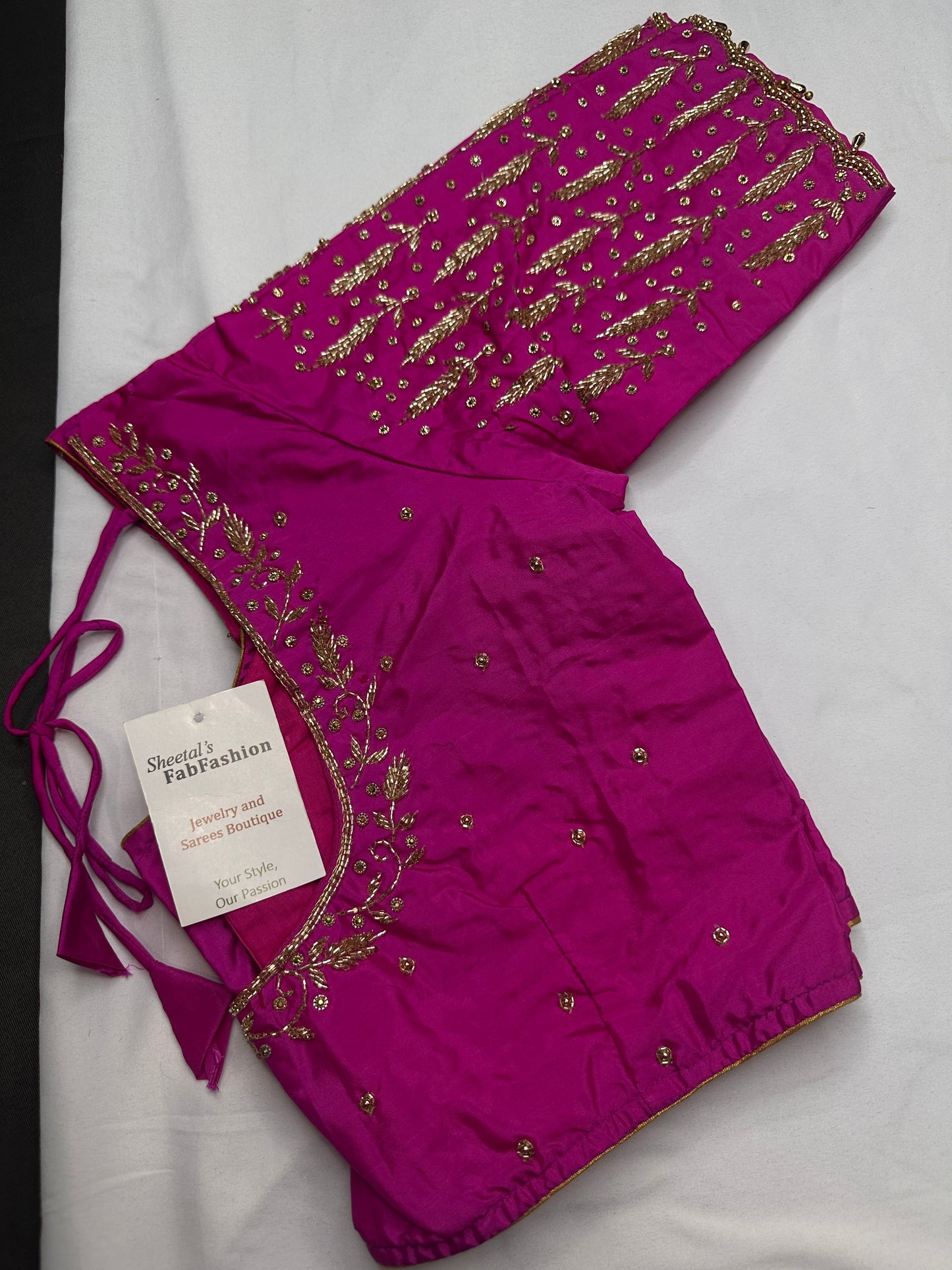 Pink Leaf Kardana Pearls Maggam Blouse