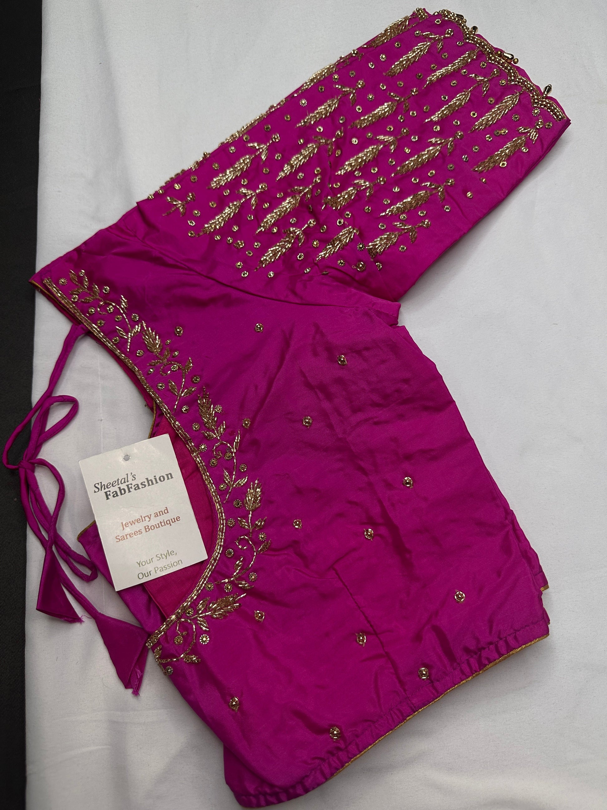 Pink Leaf Kardana Pearls Maggam Blouse