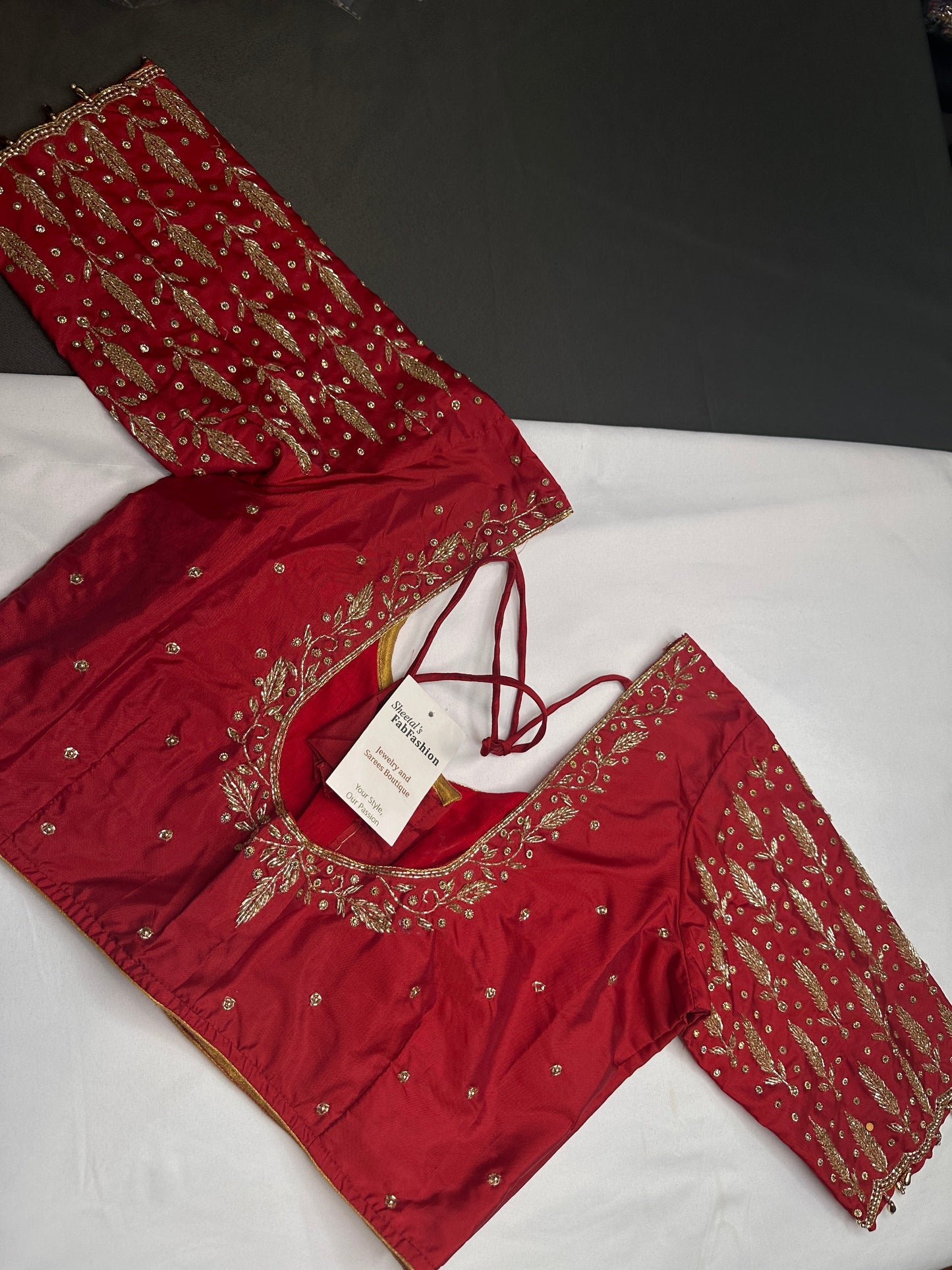 Red Leaf Kardana Pearls Maggam Blouse