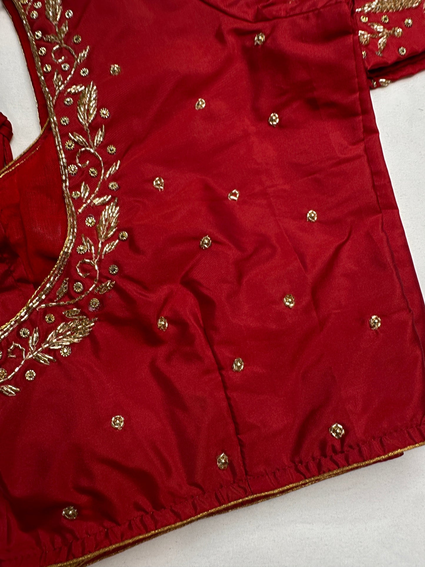 Red Leaf Kardana Pearls Maggam Blouse