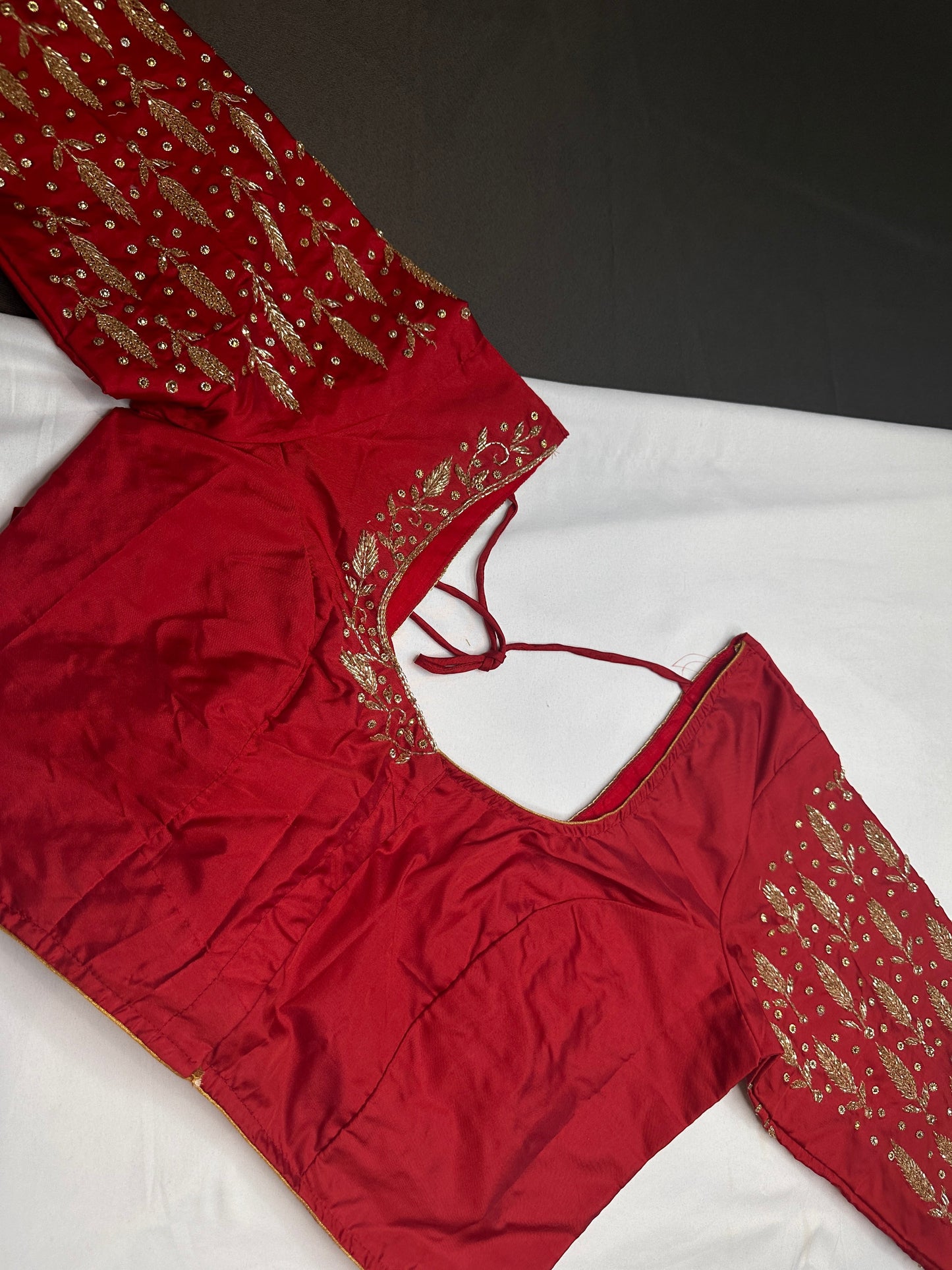 Red Leaf Kardana Pearls Maggam Blouse