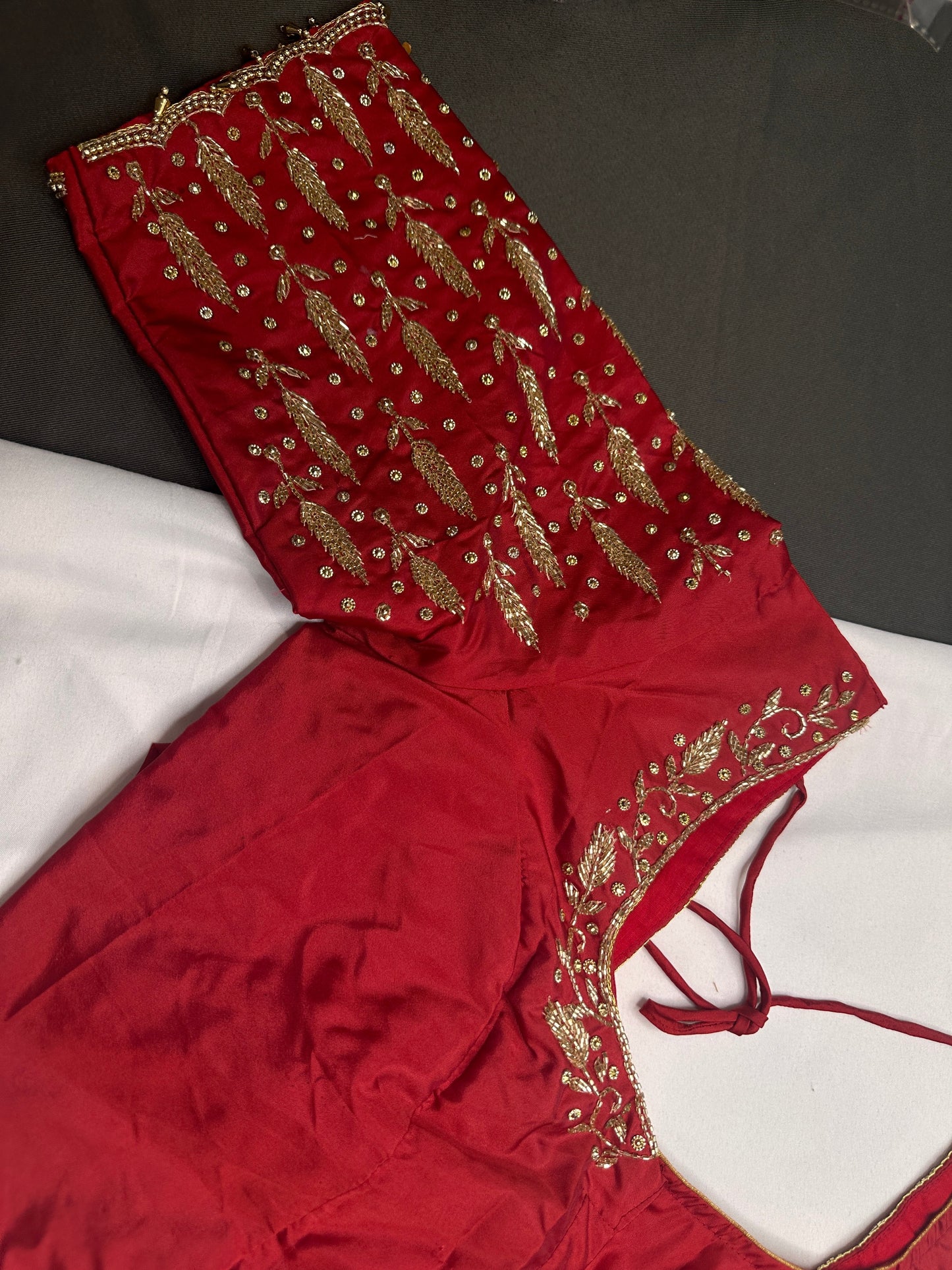 Red Leaf Kardana Pearls Maggam Blouse