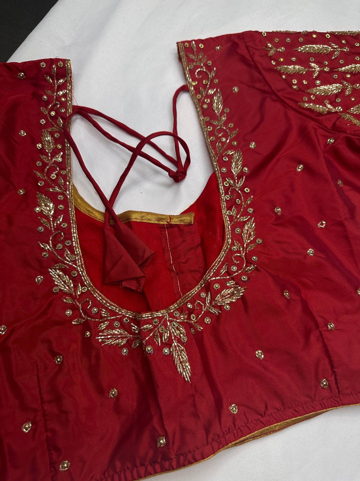 Red Leaf Kardana Pearls Maggam Blouse