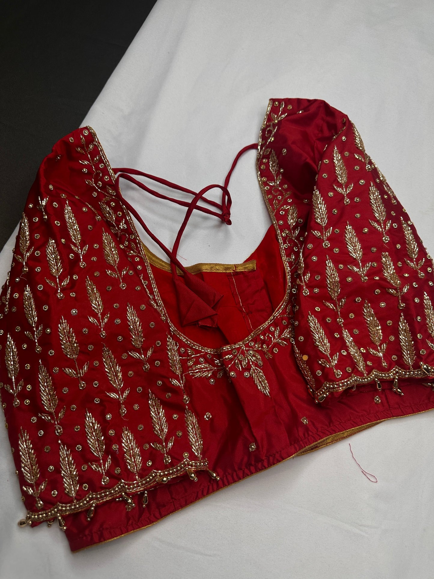 Red Leaf Kardana Pearls Maggam Blouse