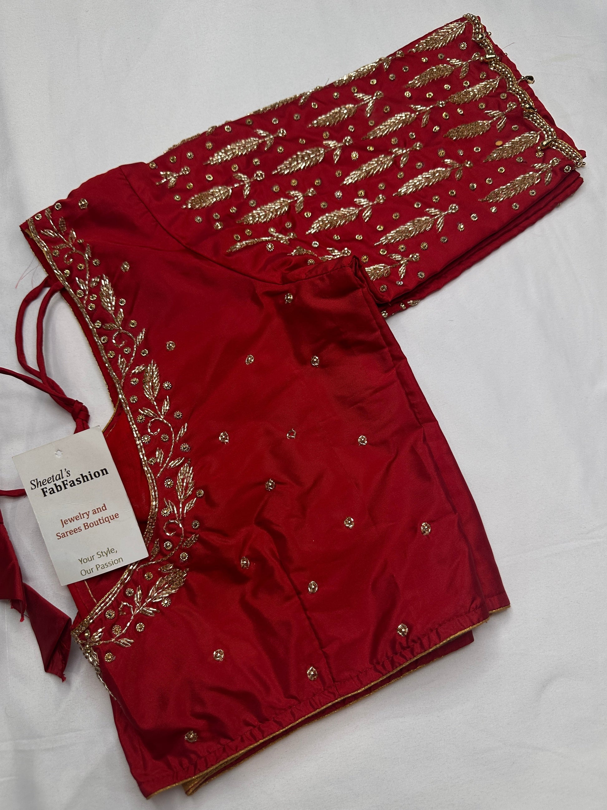 Red Leaf Kardana Pearls Maggam Blouse