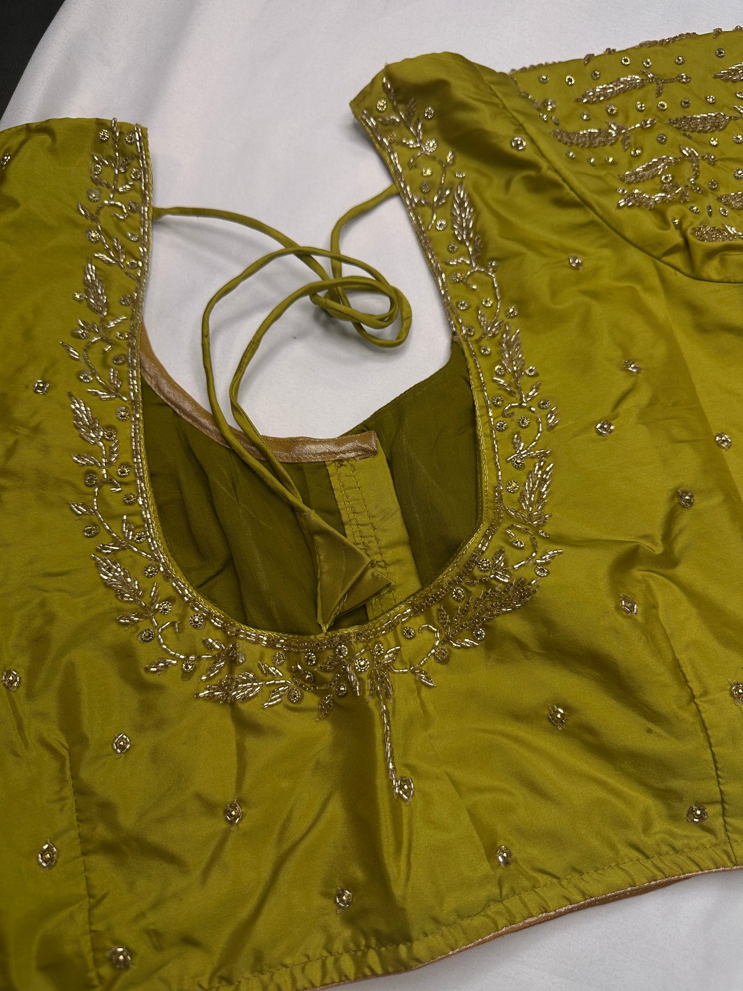 Green Leaf Kardana Pearls Maggam Blouse