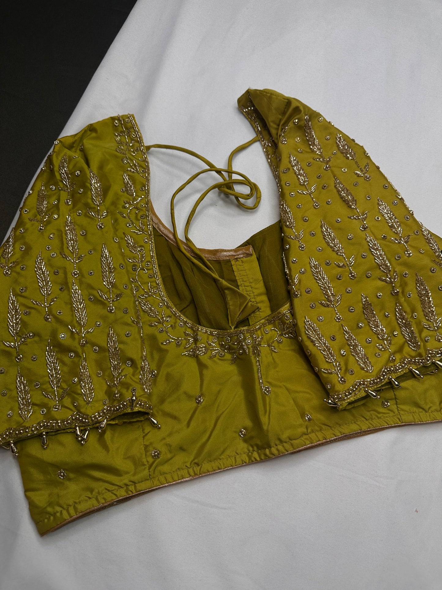 Green Leaf Kardana Pearls Maggam Blouse