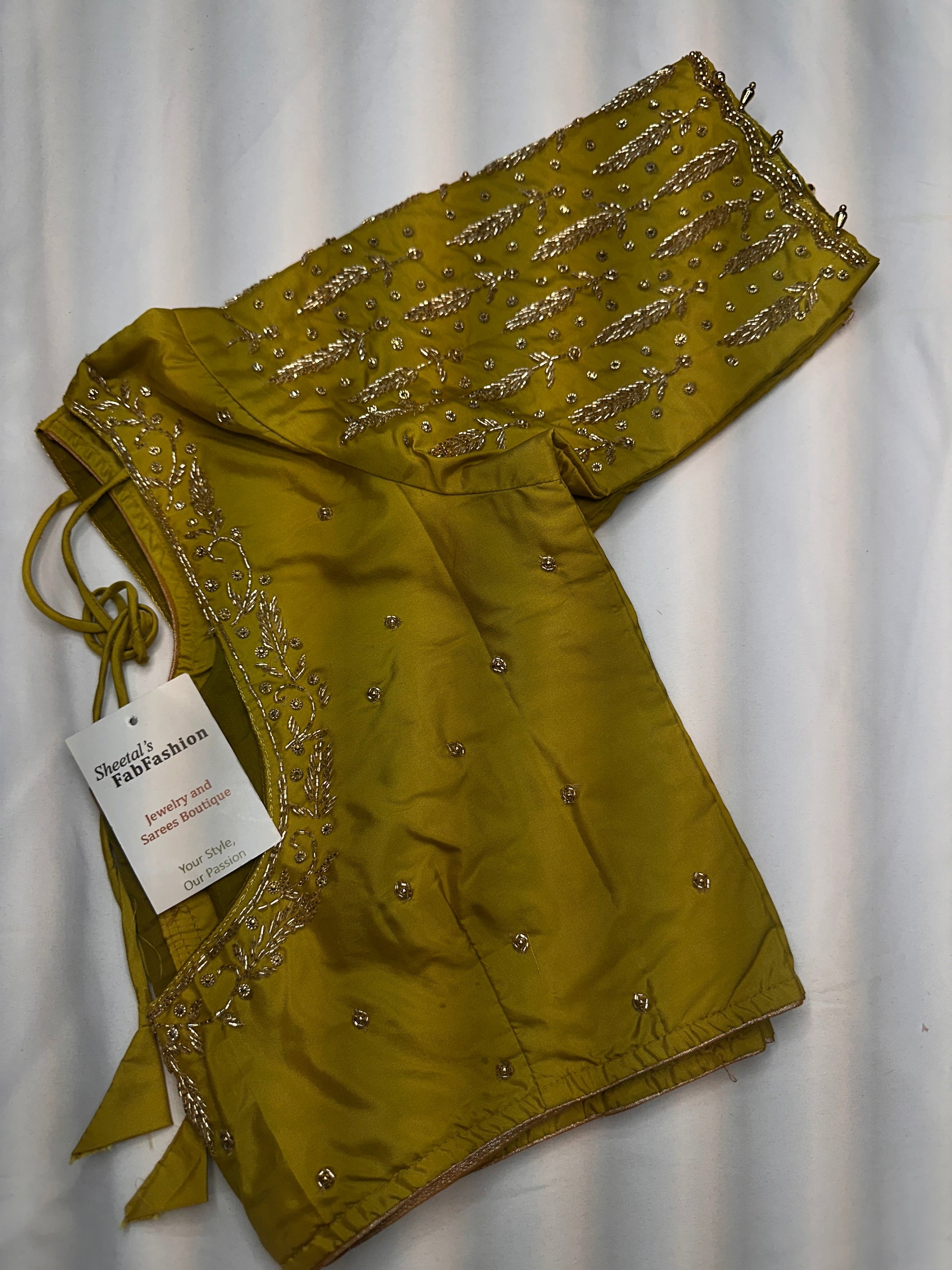 Green Leaf Kardana Pearls Maggam Blouse