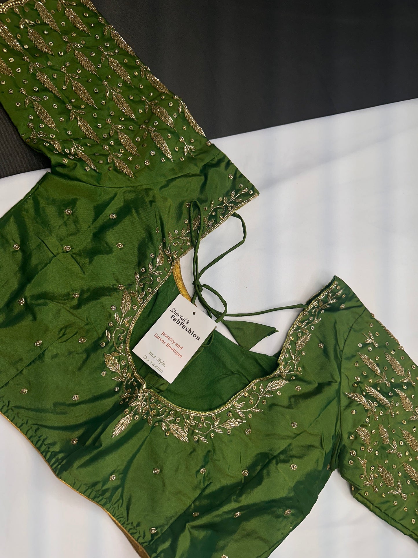 Green Leaf Kardana Pearls Maggam Blouse
