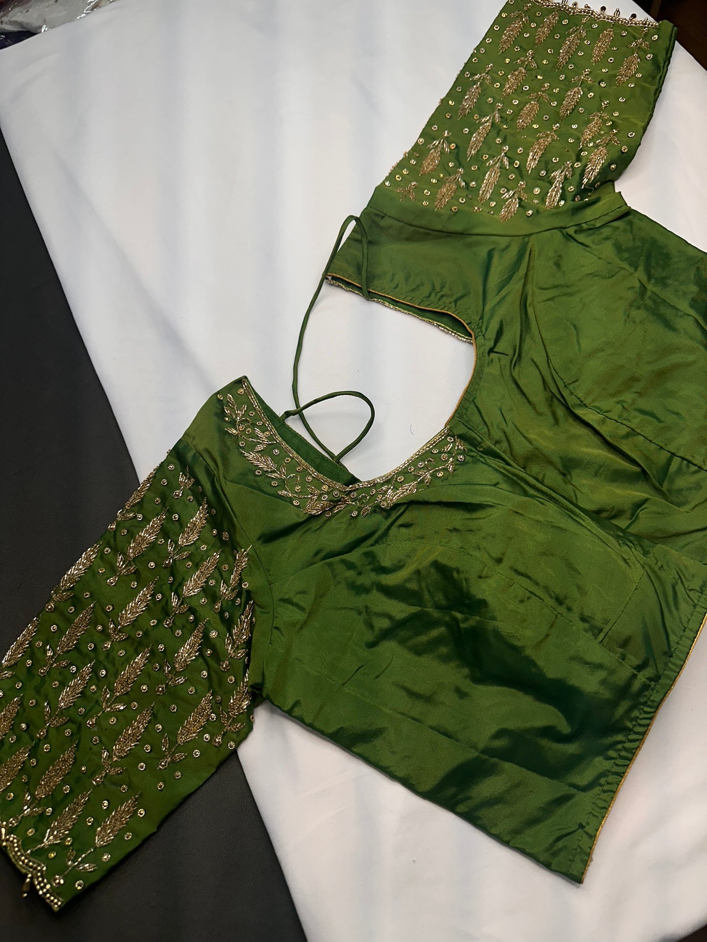 Green Leaf Kardana Pearls Maggam Blouse