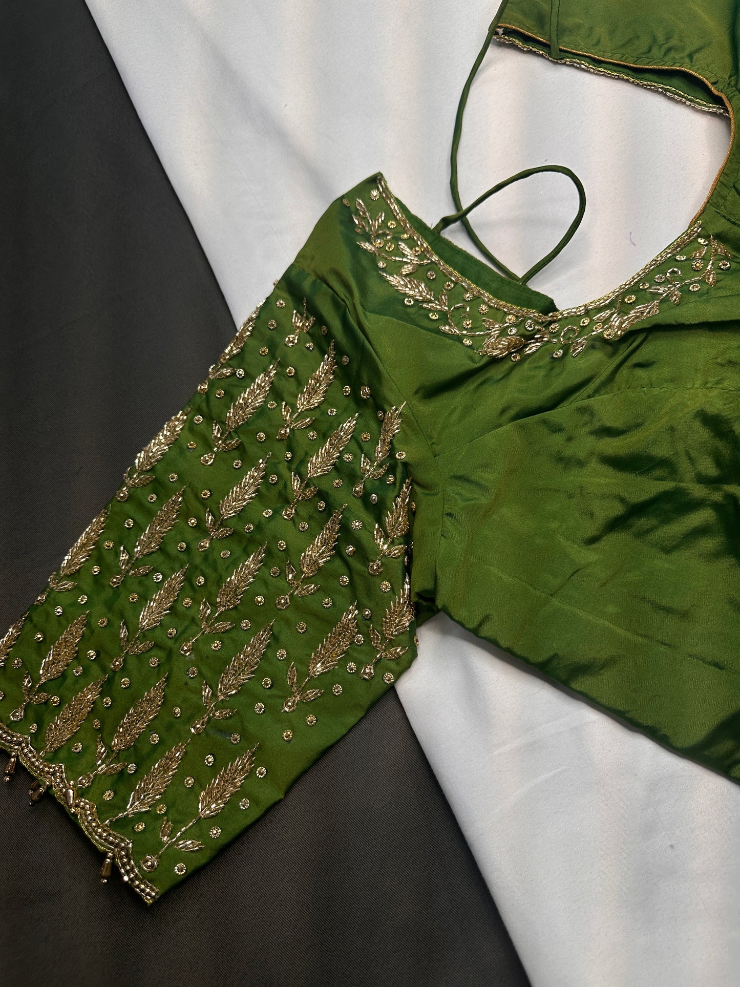 Green Leaf Kardana Pearls Maggam Blouse