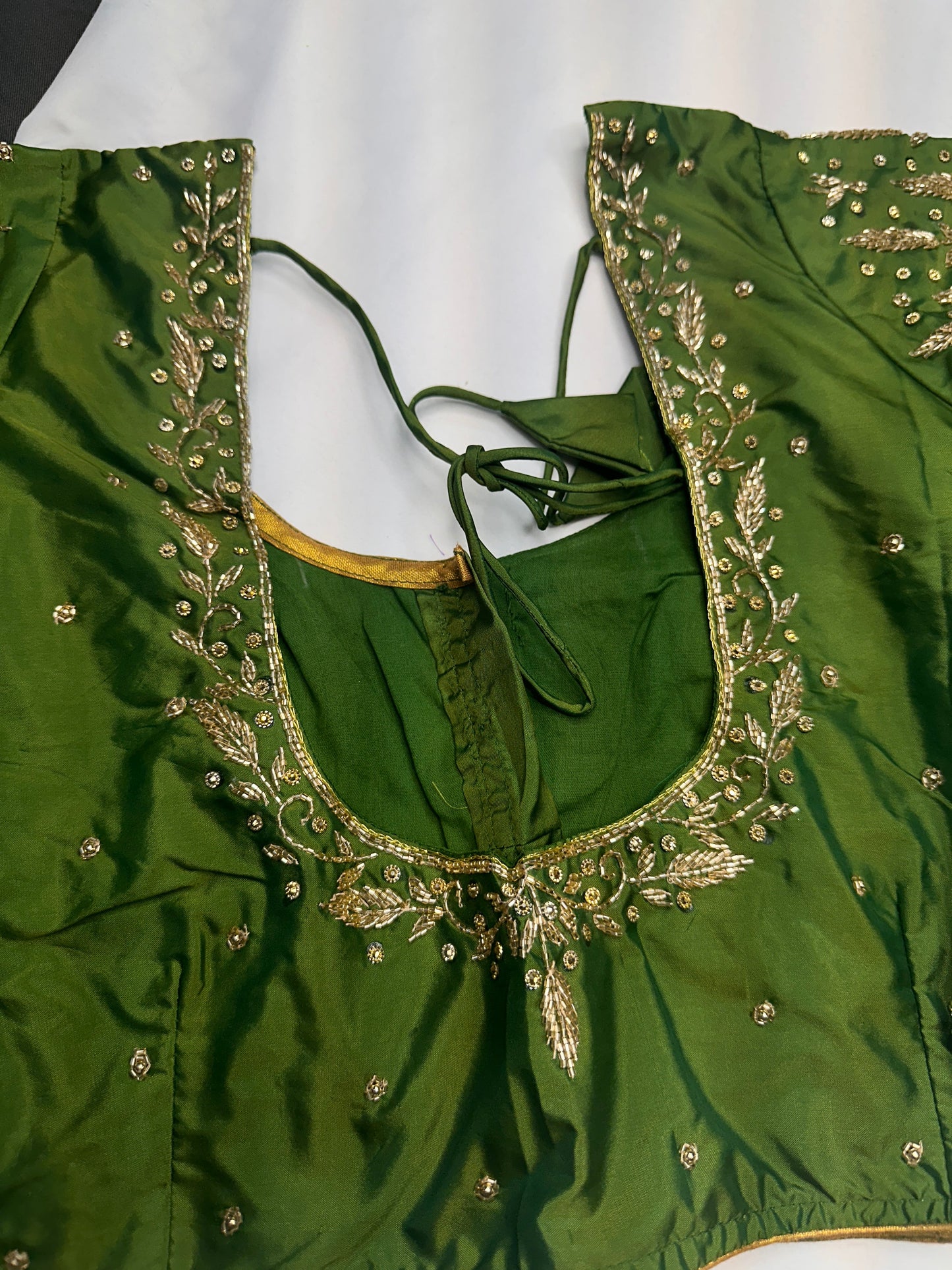 Green Leaf Kardana Pearls Maggam Blouse
