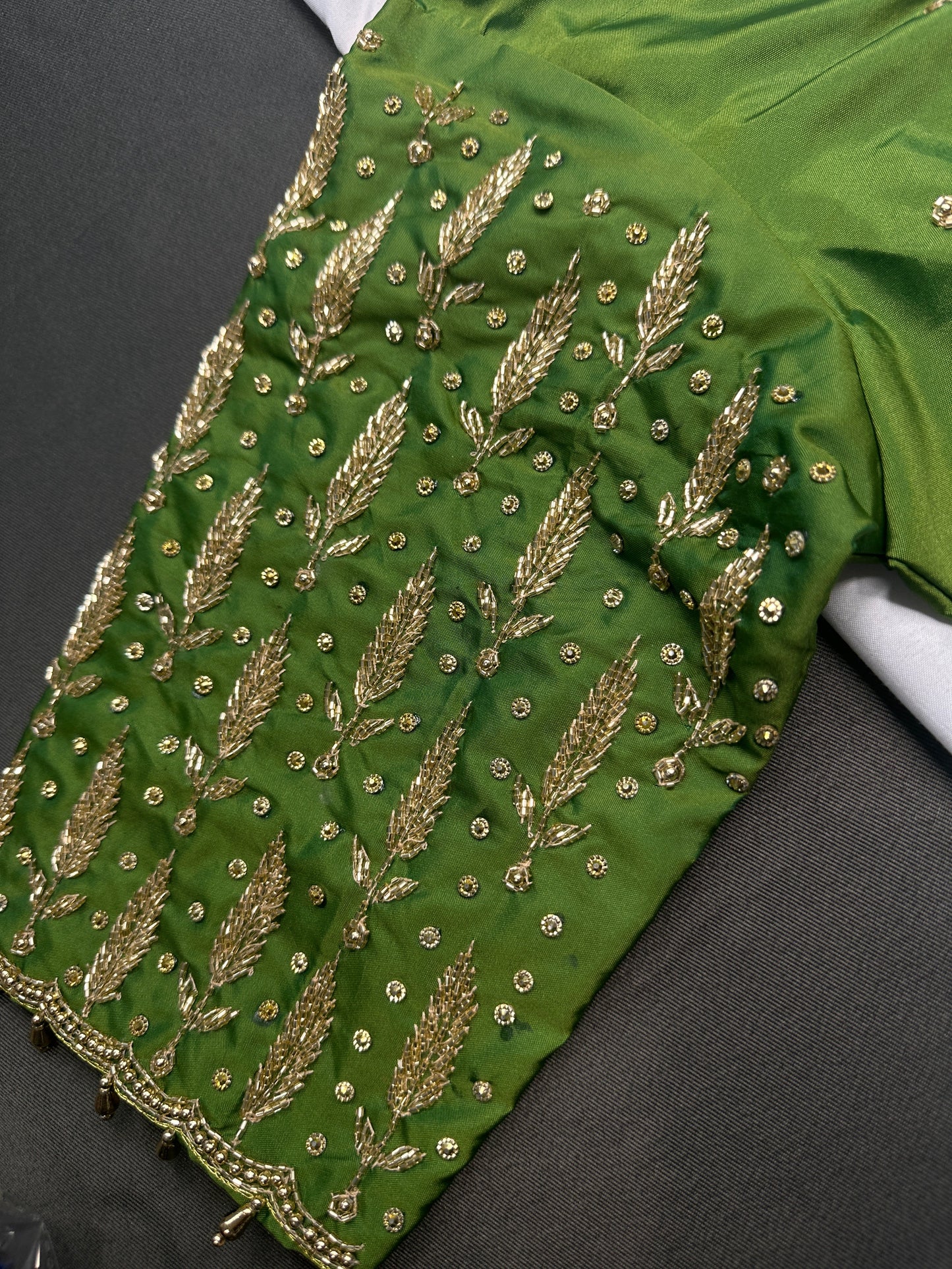 Green Leaf Kardana Pearls Maggam Blouse