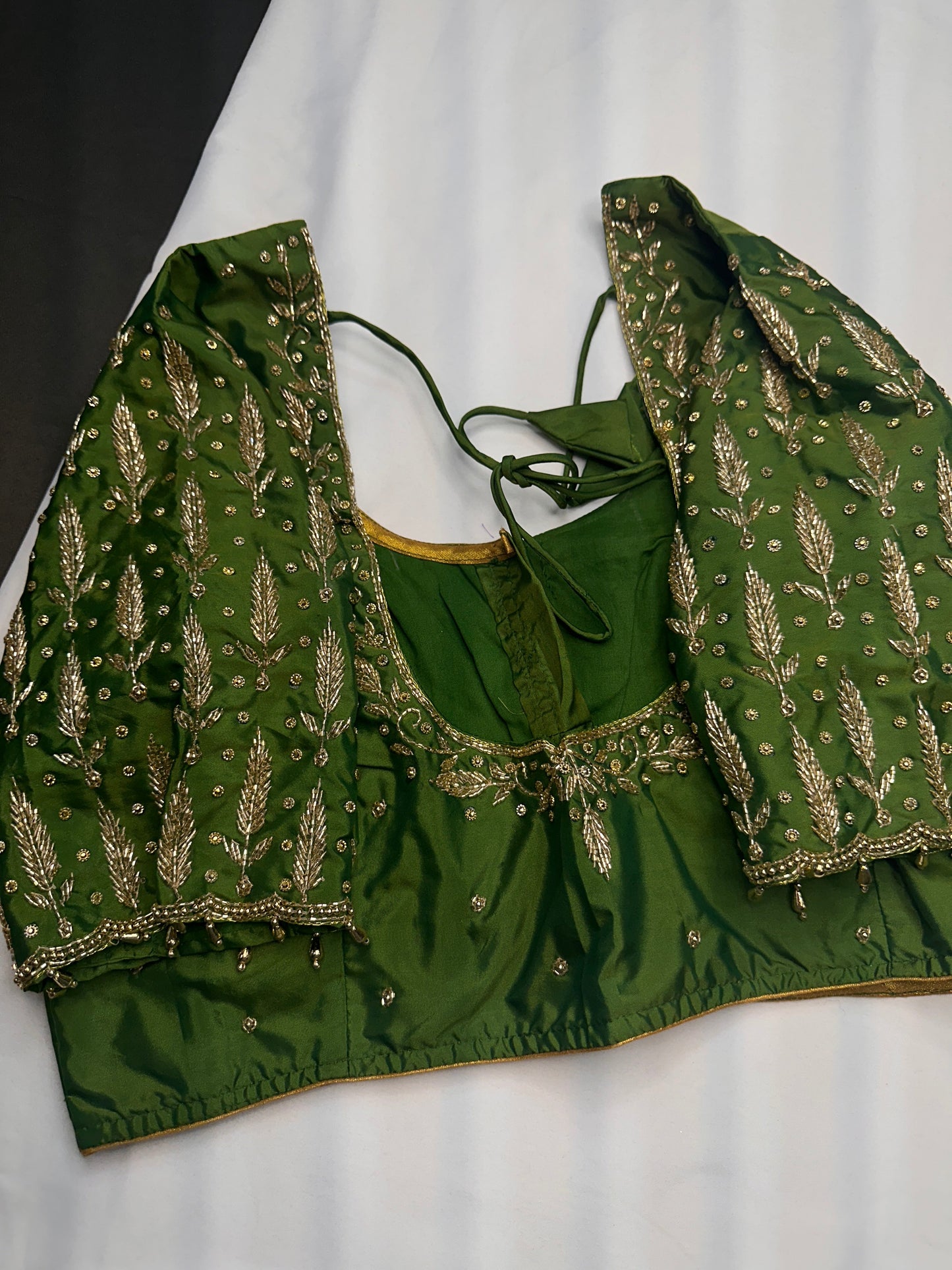 Green Leaf Kardana Pearls Maggam Blouse