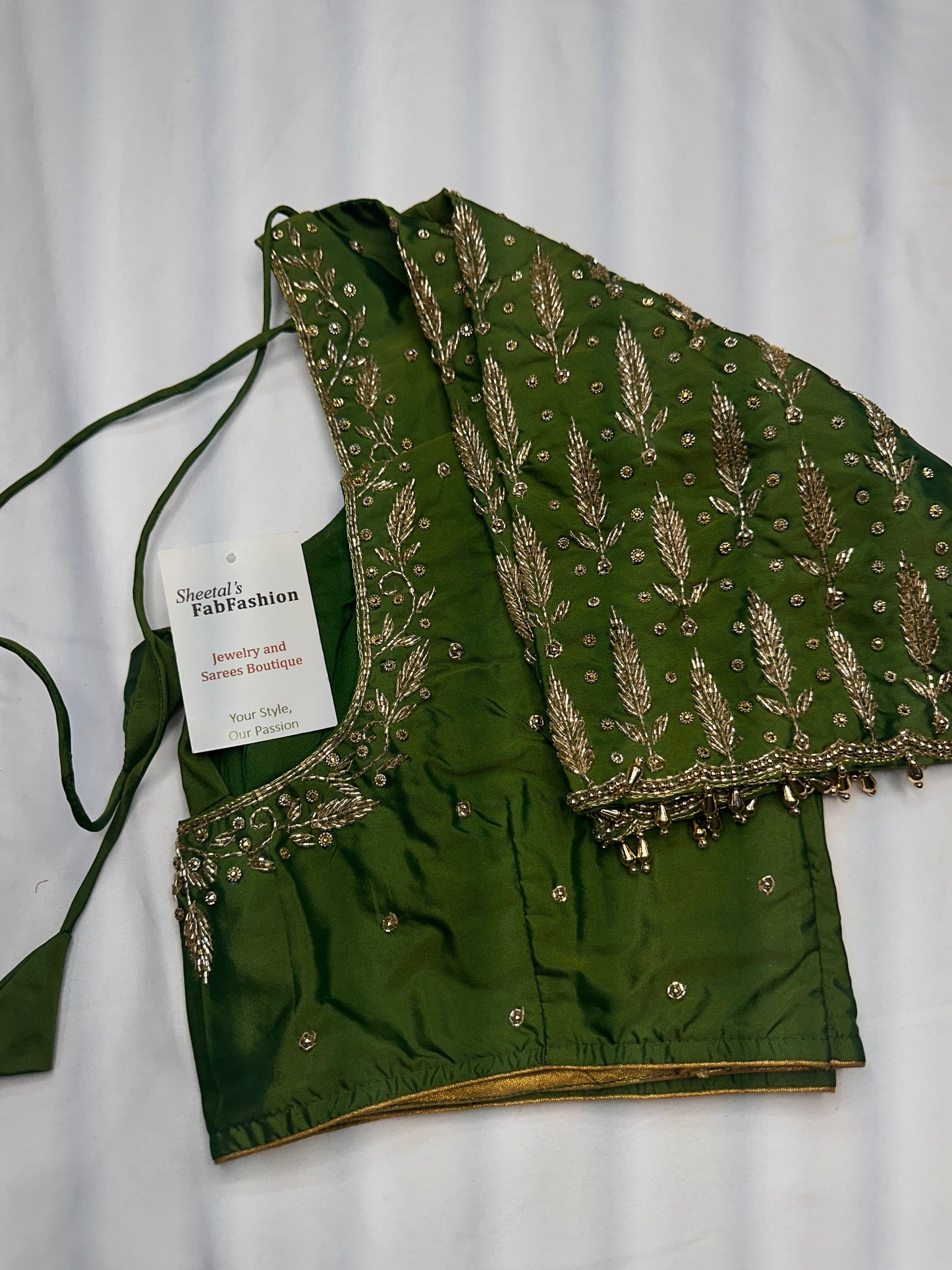 Green Leaf Kardana Pearls Maggam Blouse