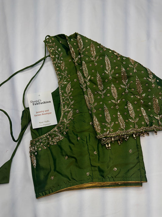 Green Leaf Kardana Pearls Maggam Blouse