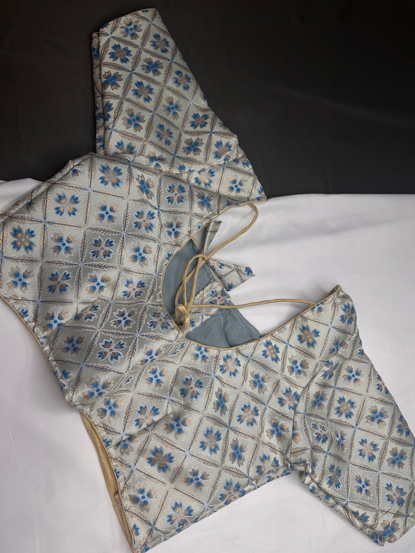 Blue Beige Silk Kalamkari Blouse