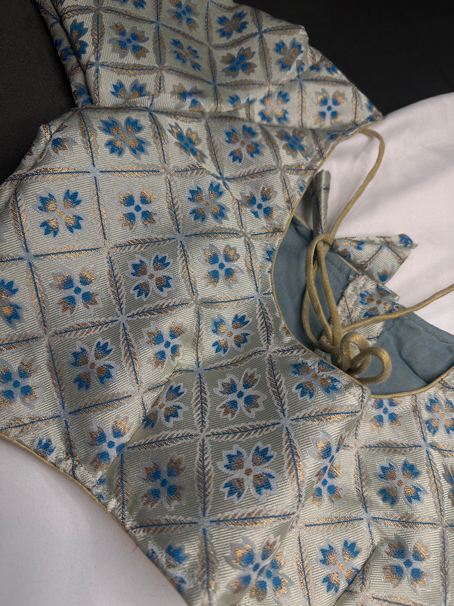 Blue Beige Silk Kalamkari Blouse