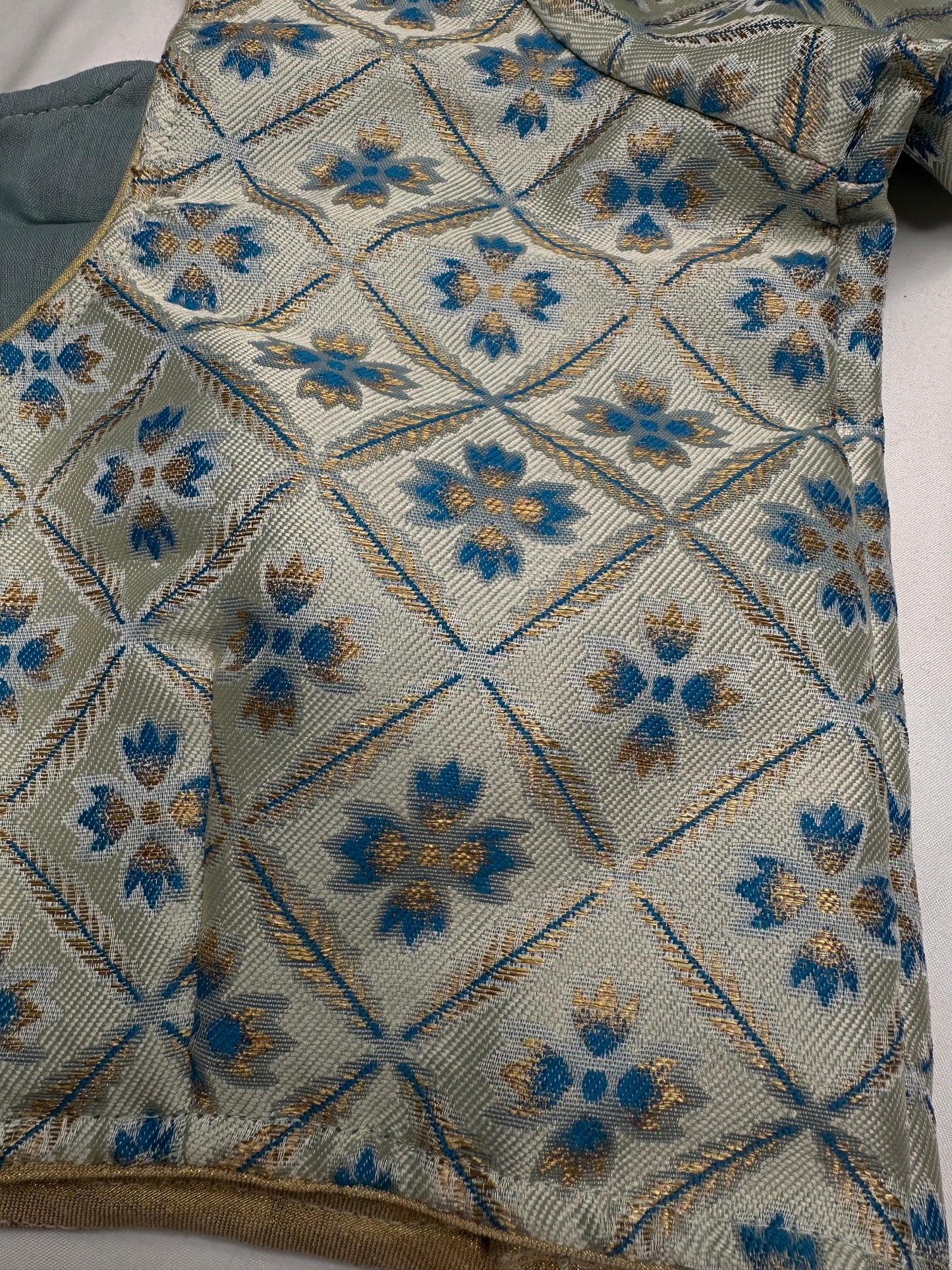 Blue Beige Silk Kalamkari Blouse