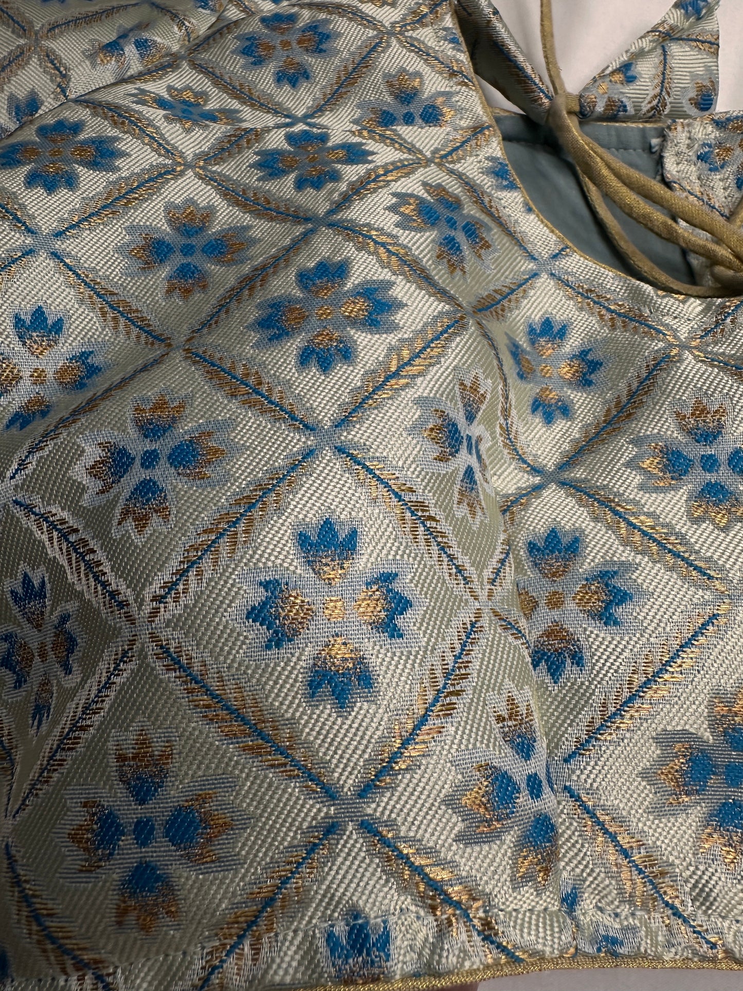 Blue Beige Silk Kalamkari Blouse