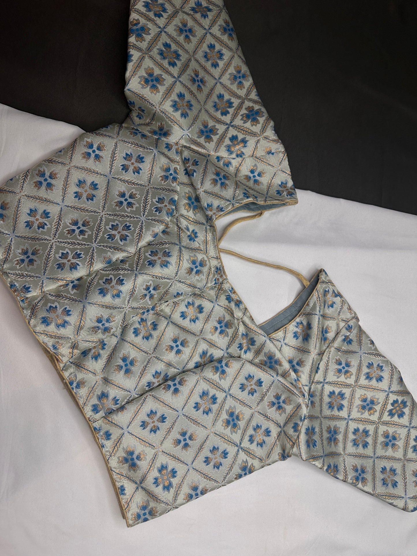Blue Beige Silk Kalamkari Blouse