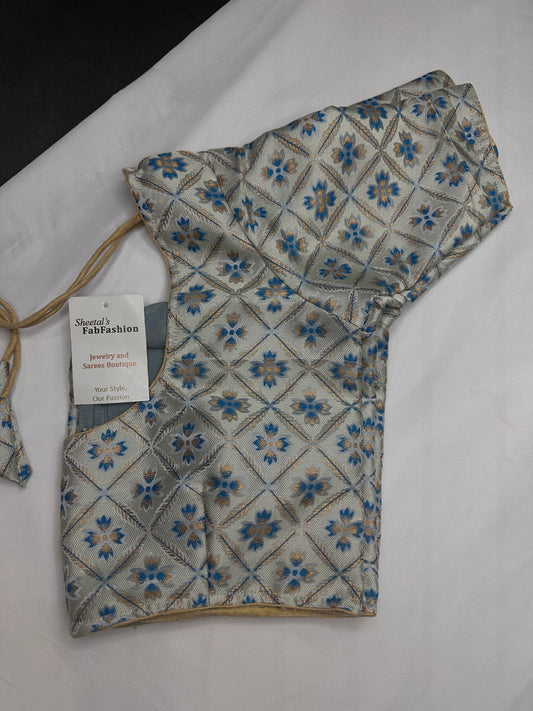 Blue Beige Silk Kalamkari Blouse