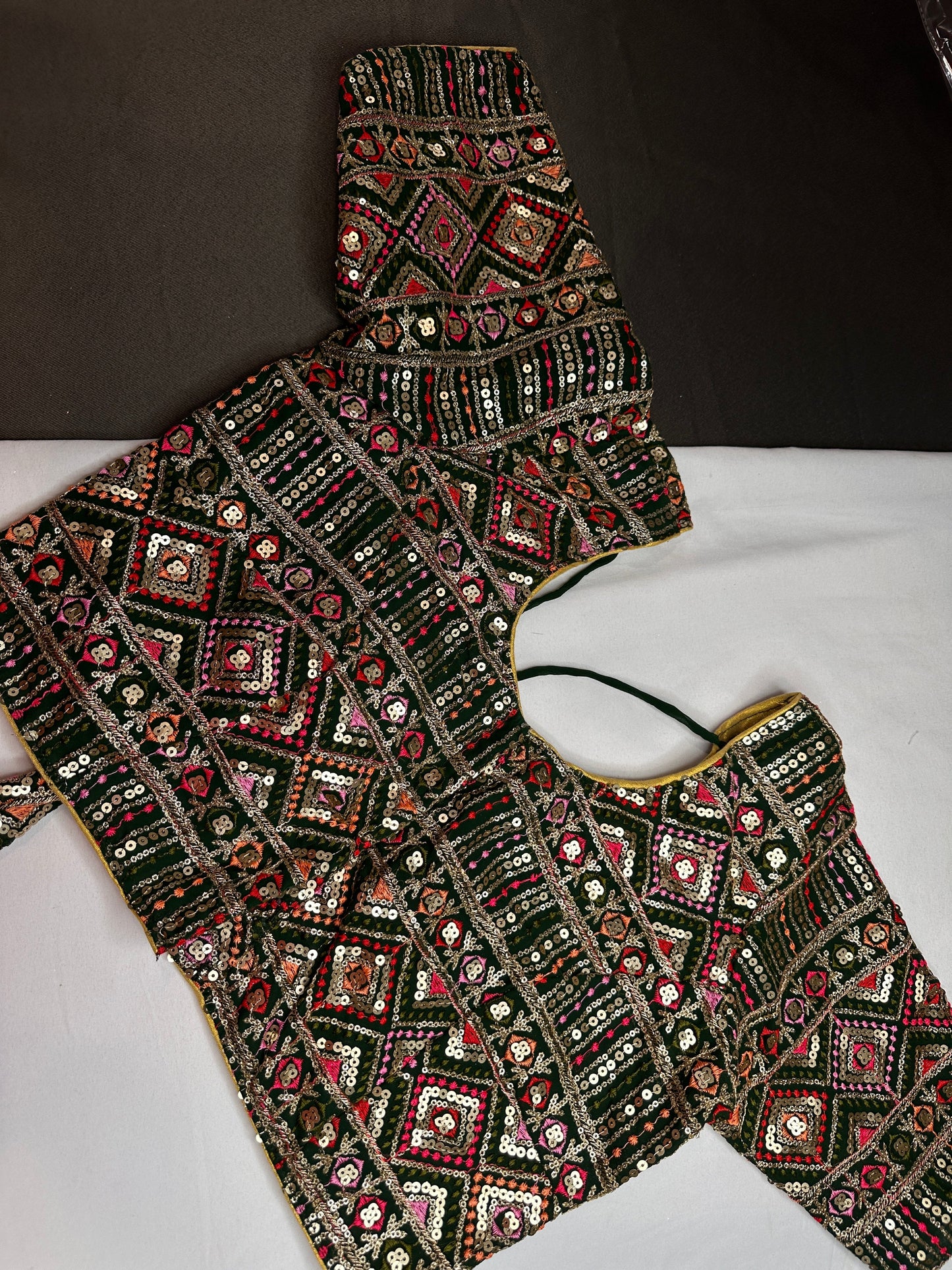 Green Sequence Thread Work Blouse