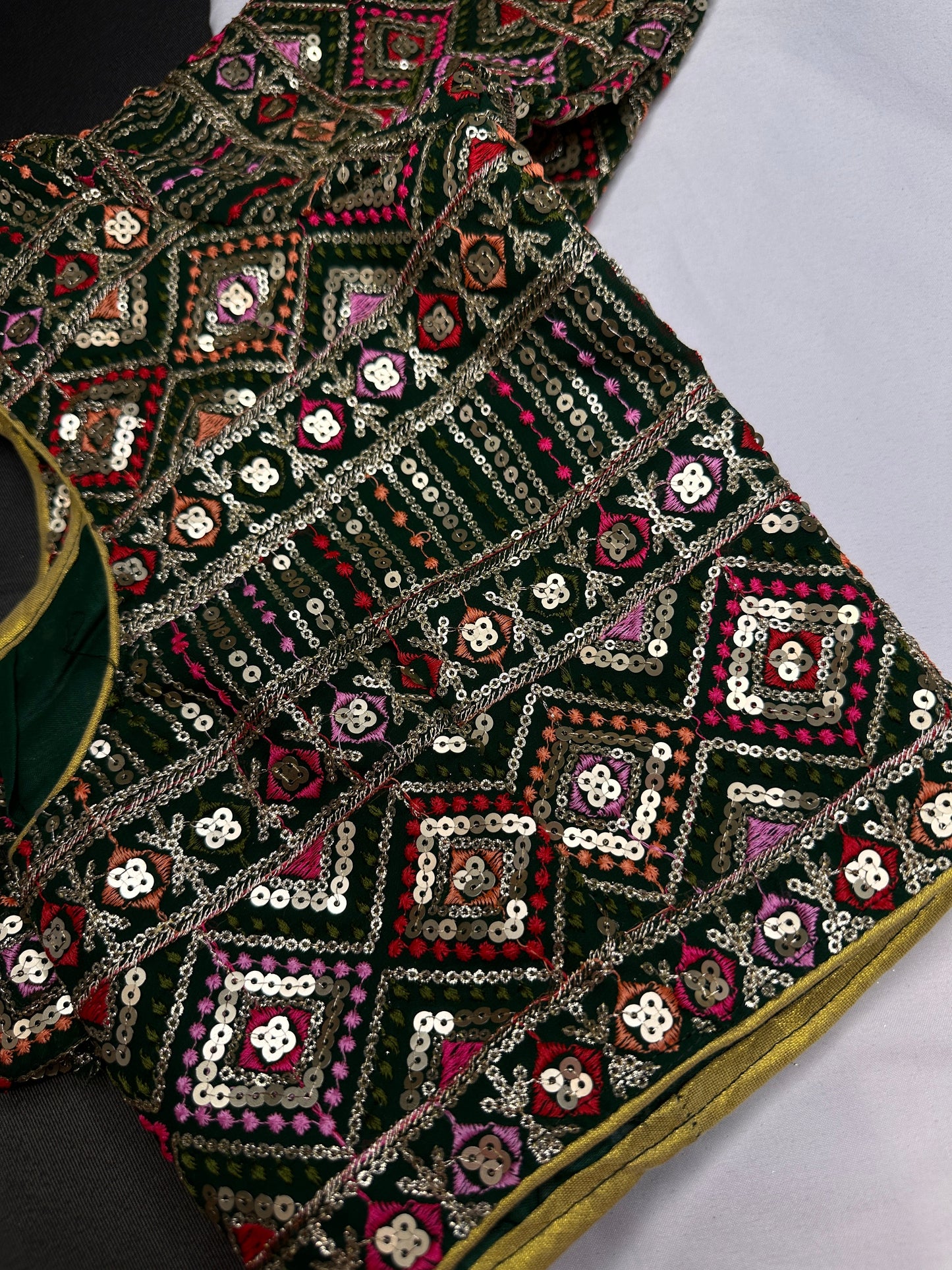 Green Sequence Thread Work Blouse