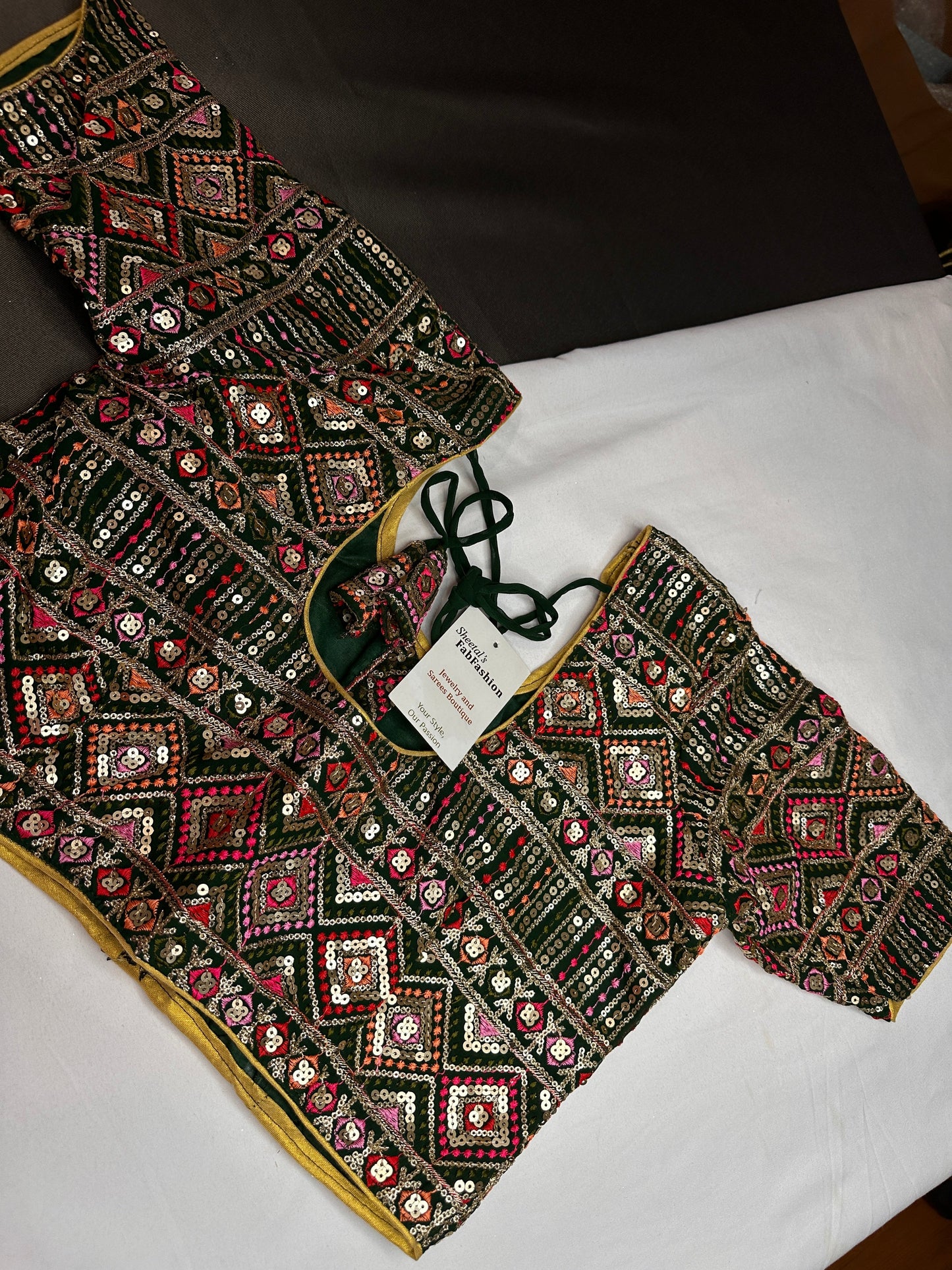 Green Sequence Thread Work Blouse