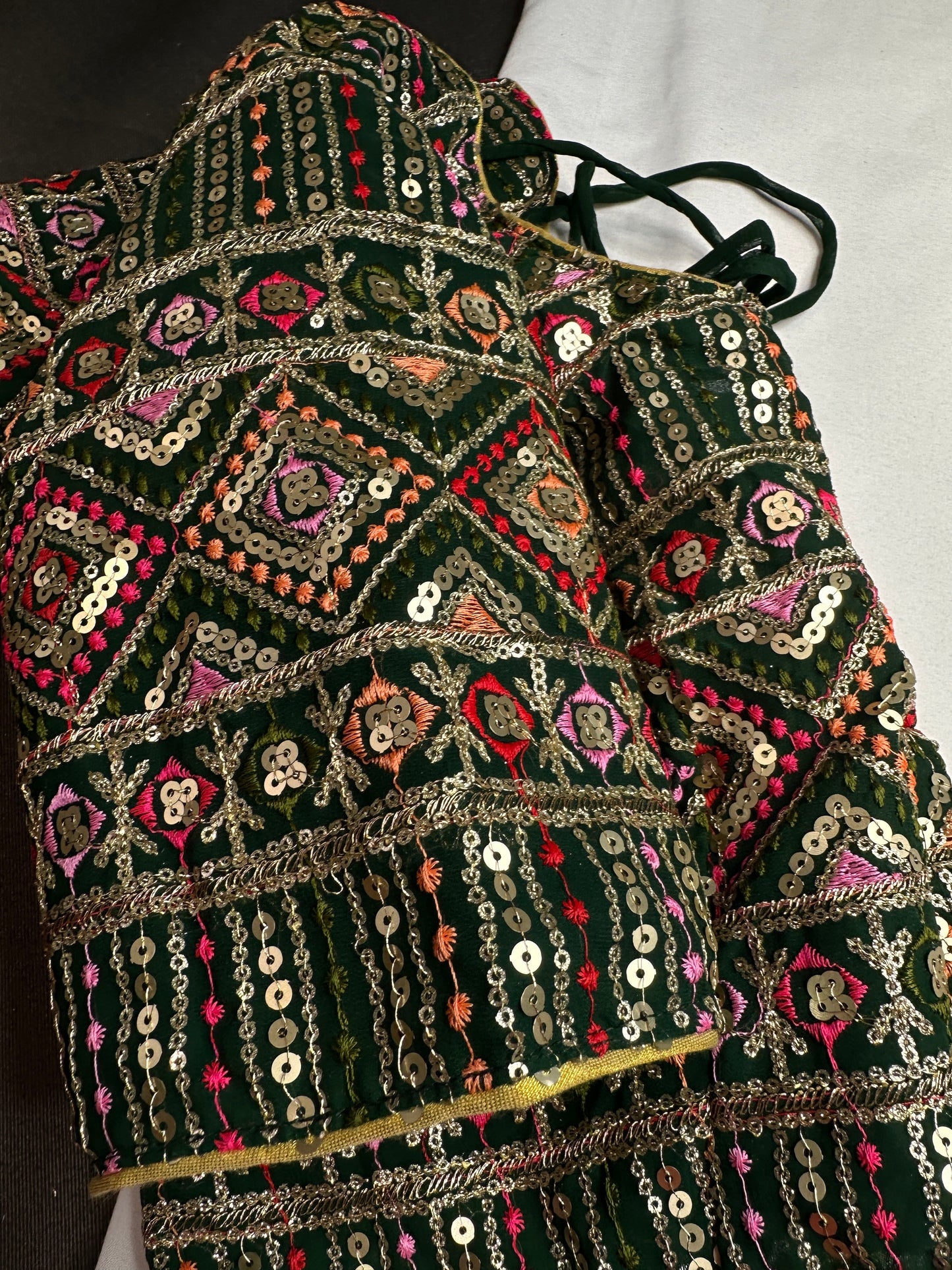 Green Sequence Thread Work Blouse