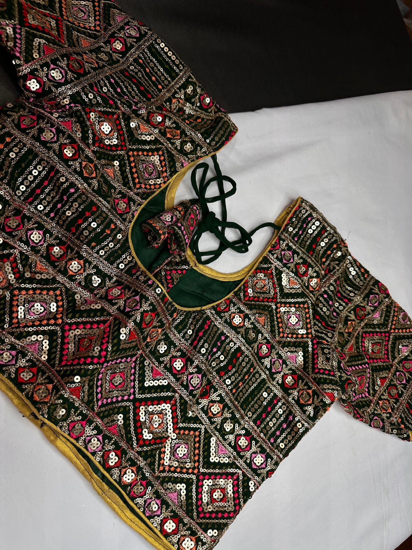 Green Sequence Thread Work Blouse