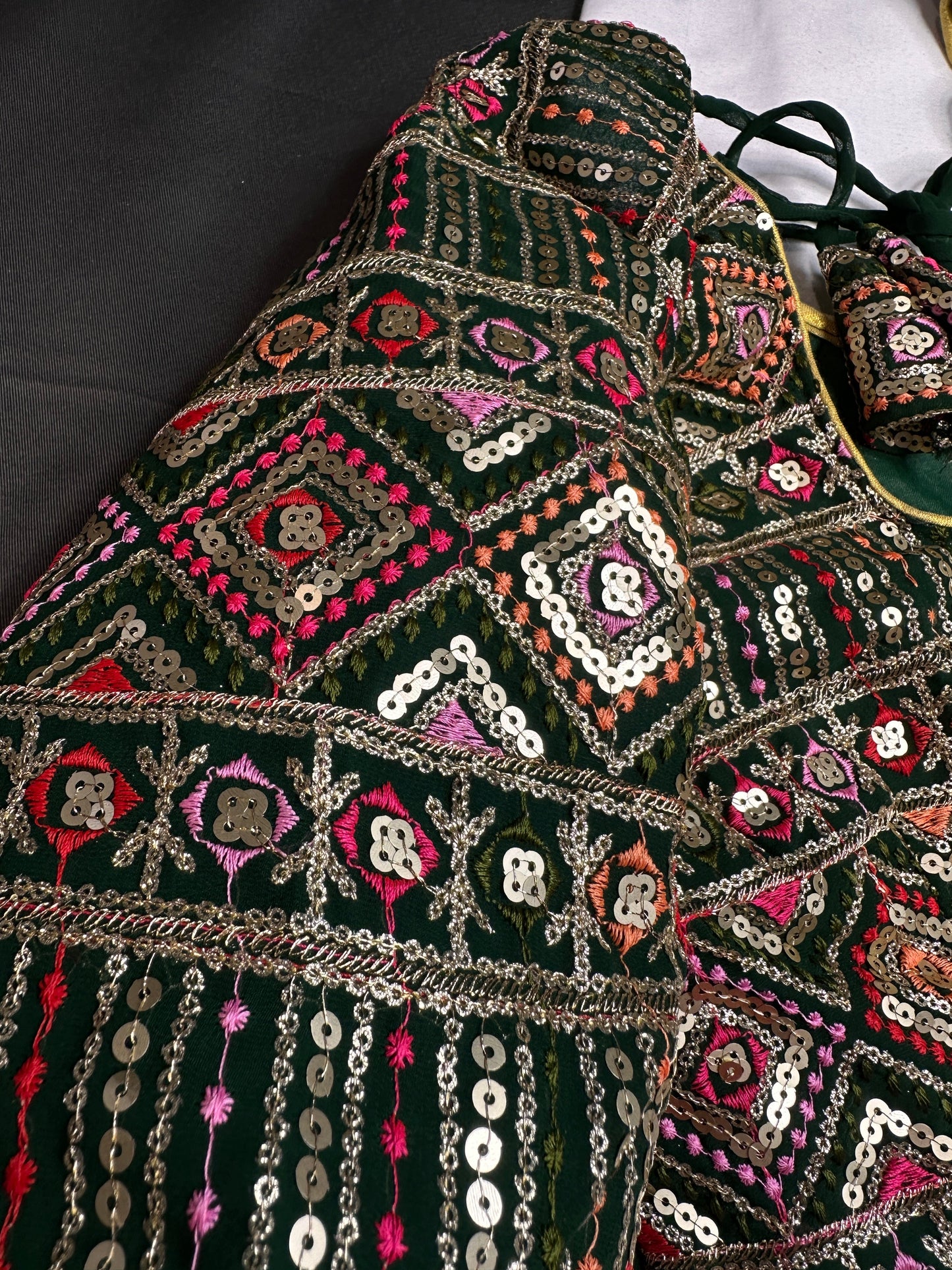 Green Sequence Thread Work Blouse