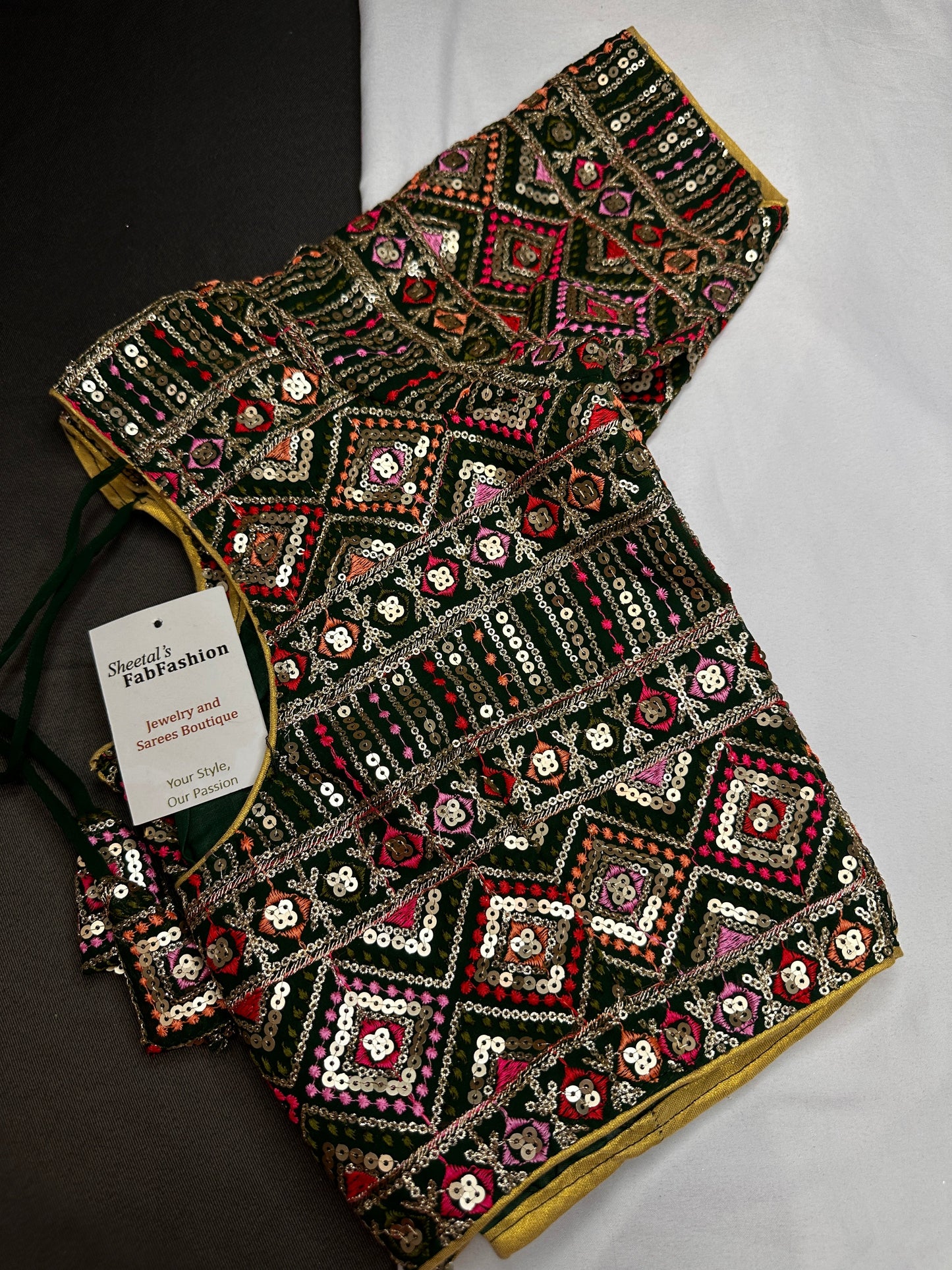 Green Sequence Thread Work Blouse