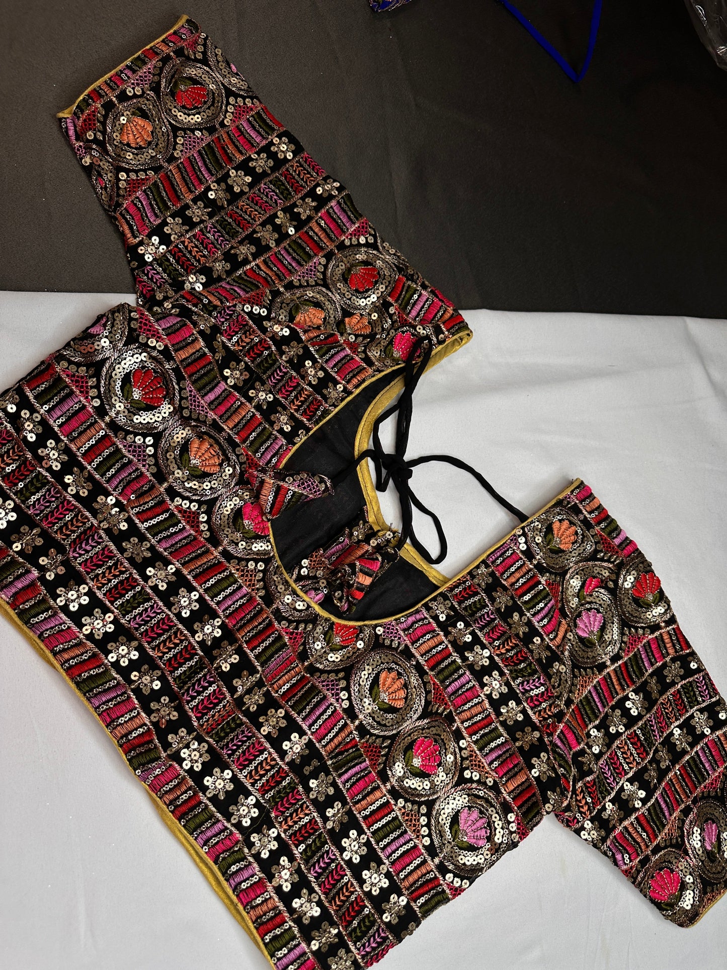 Black Sequence Thread Work Blouse