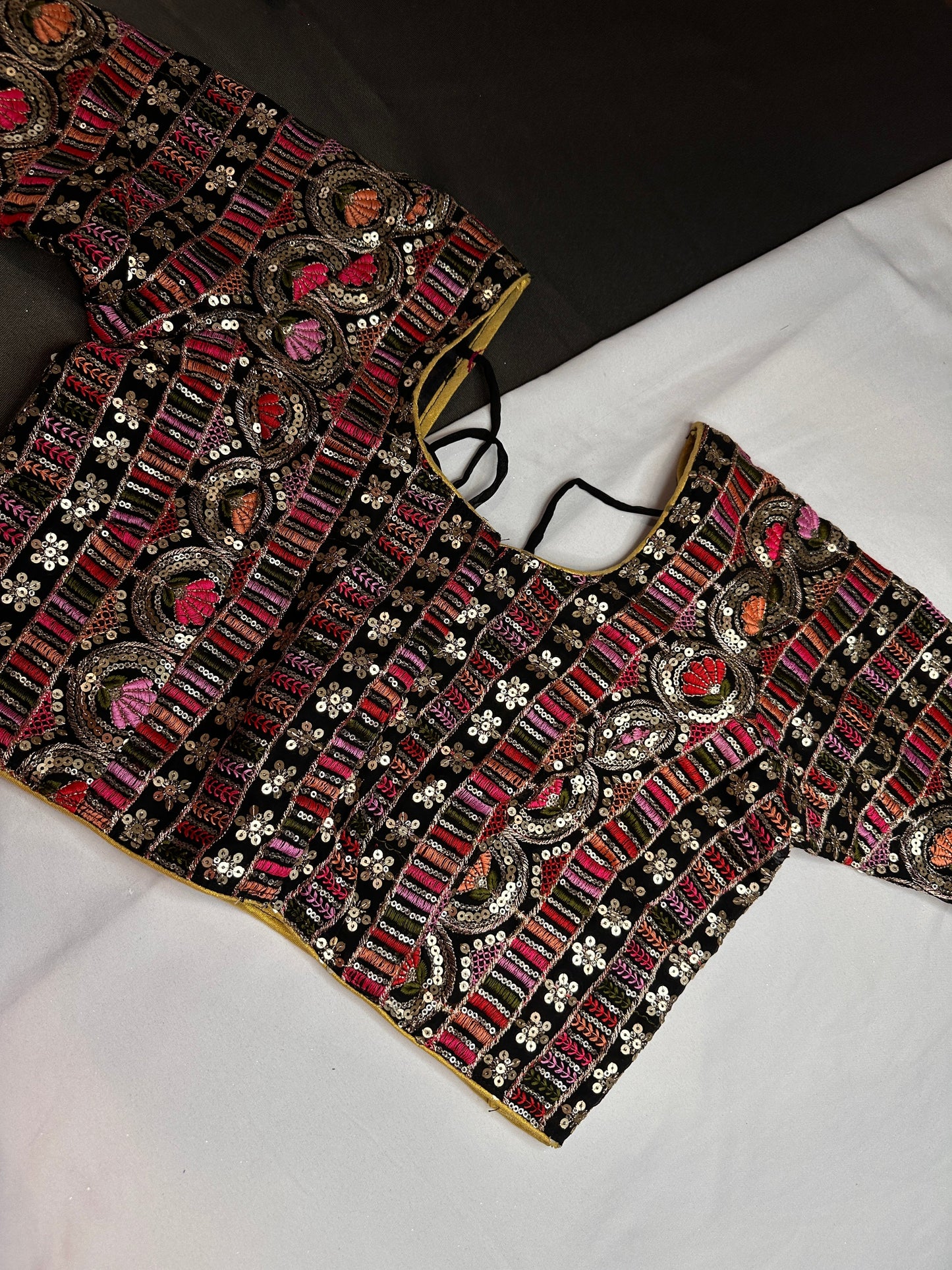 Black Sequence Thread Work Blouse