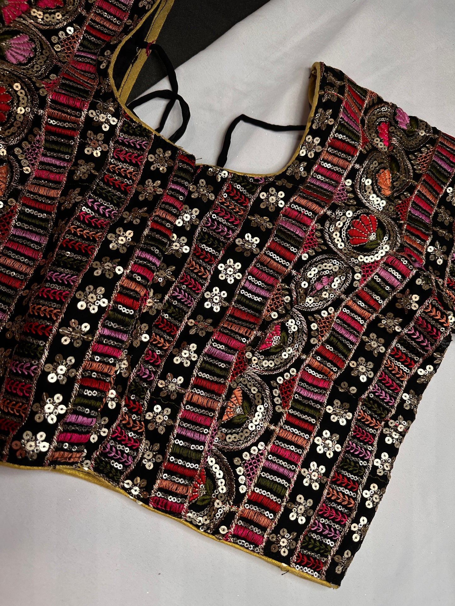 Black Sequence Thread Work Blouse