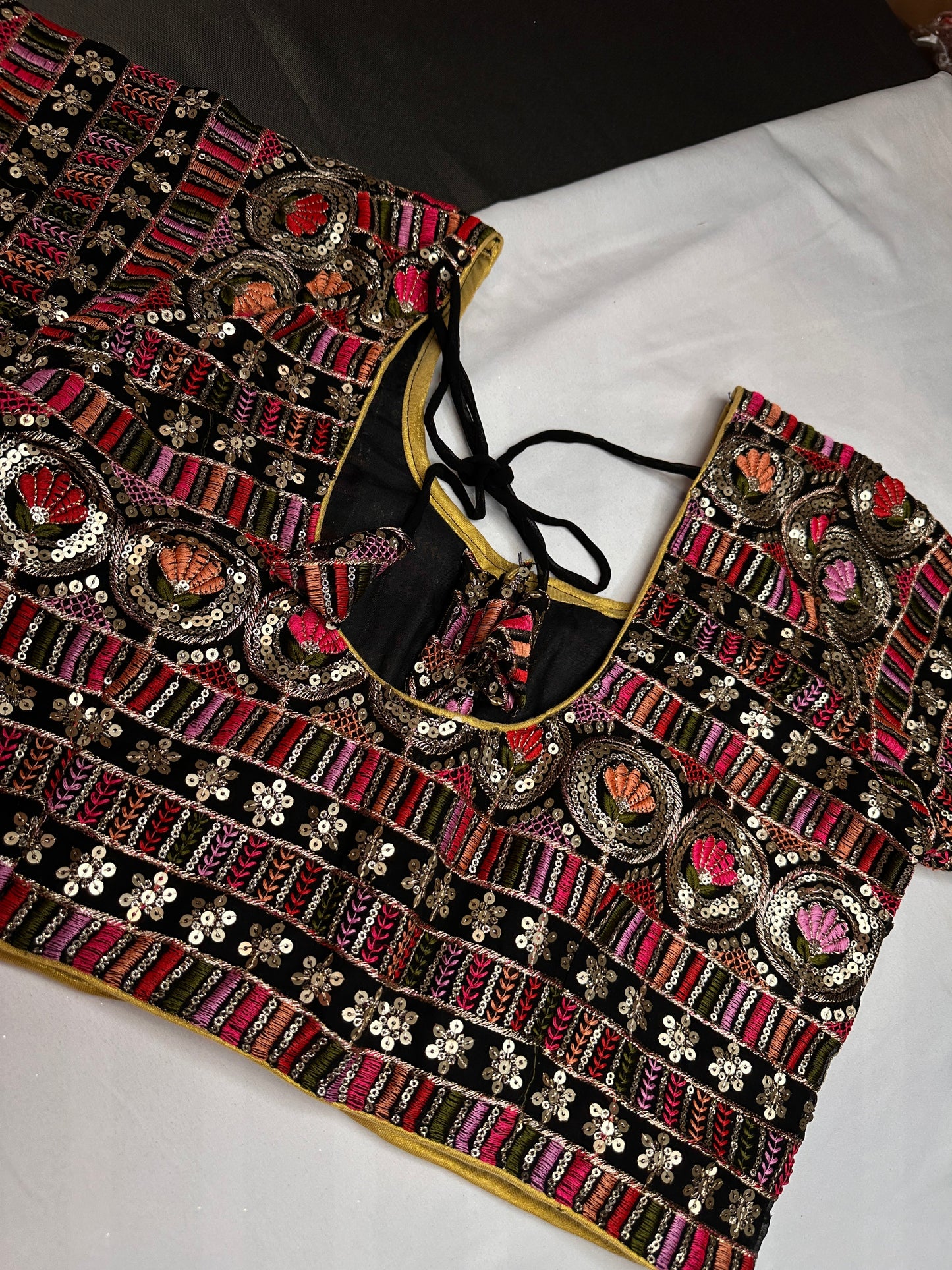 Black Sequence Thread Work Blouse