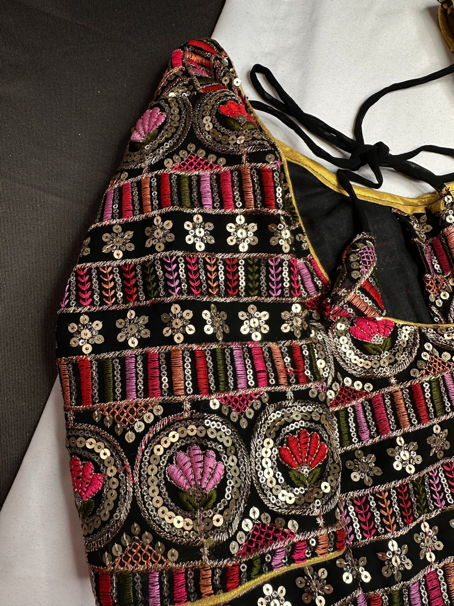 Black Sequence Thread Work Blouse