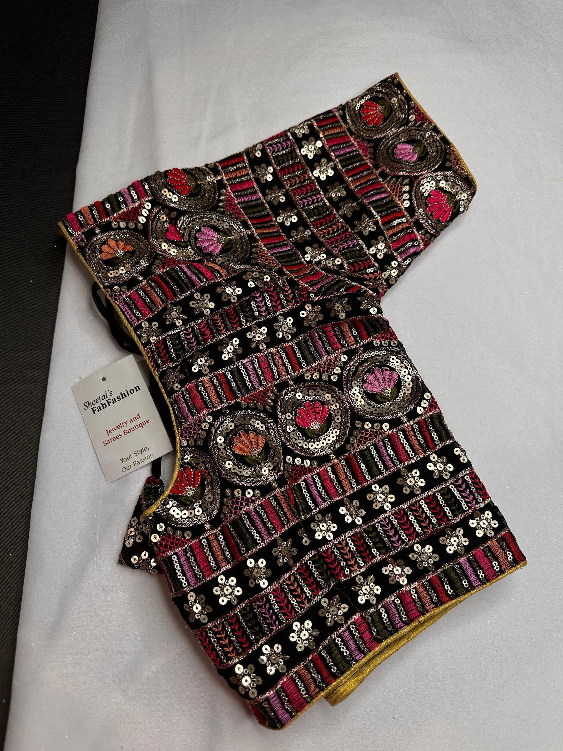 Black Sequence Thread Work Blouse