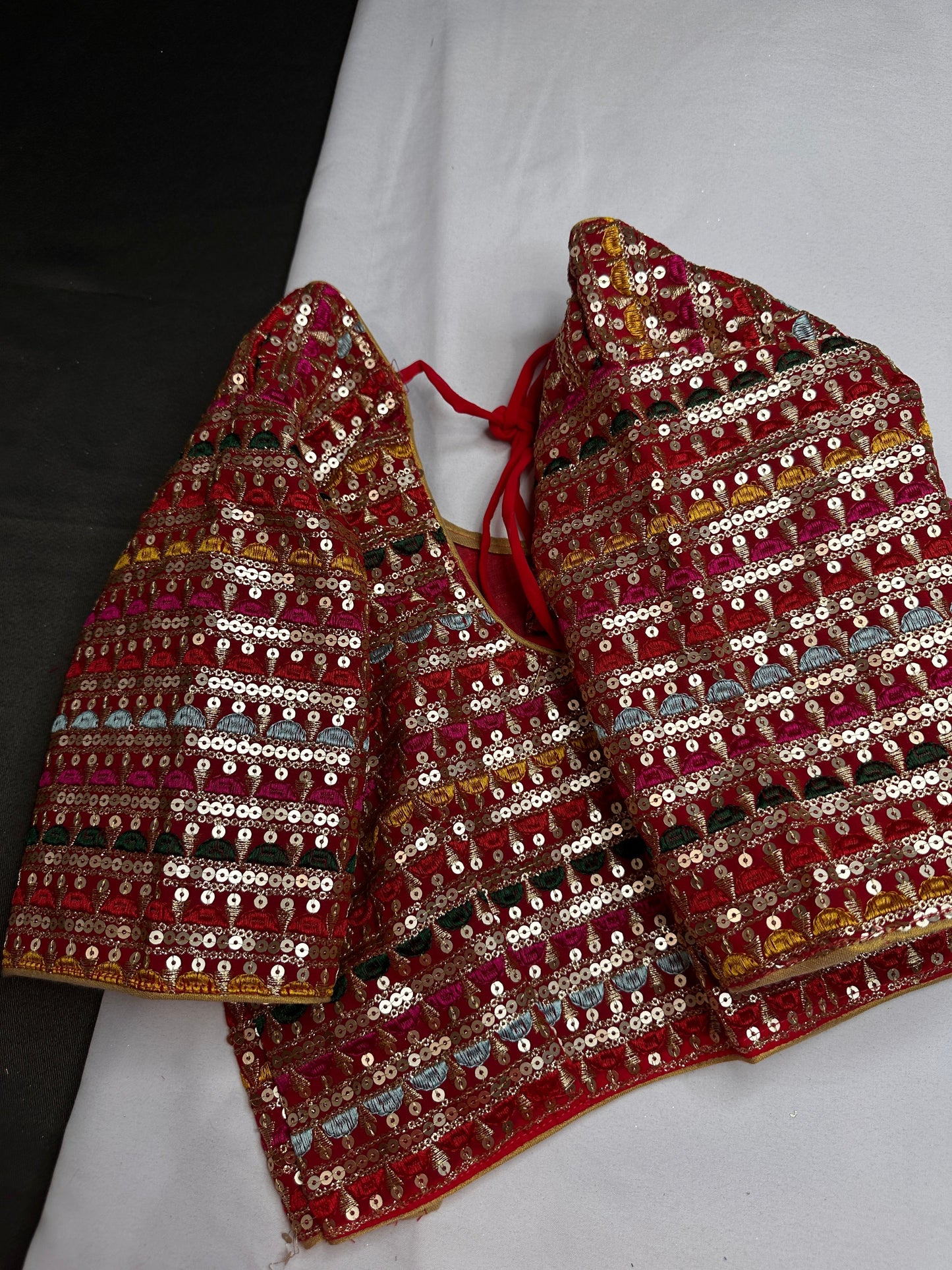 Red Multi Color Sequence Thread Work Blouse