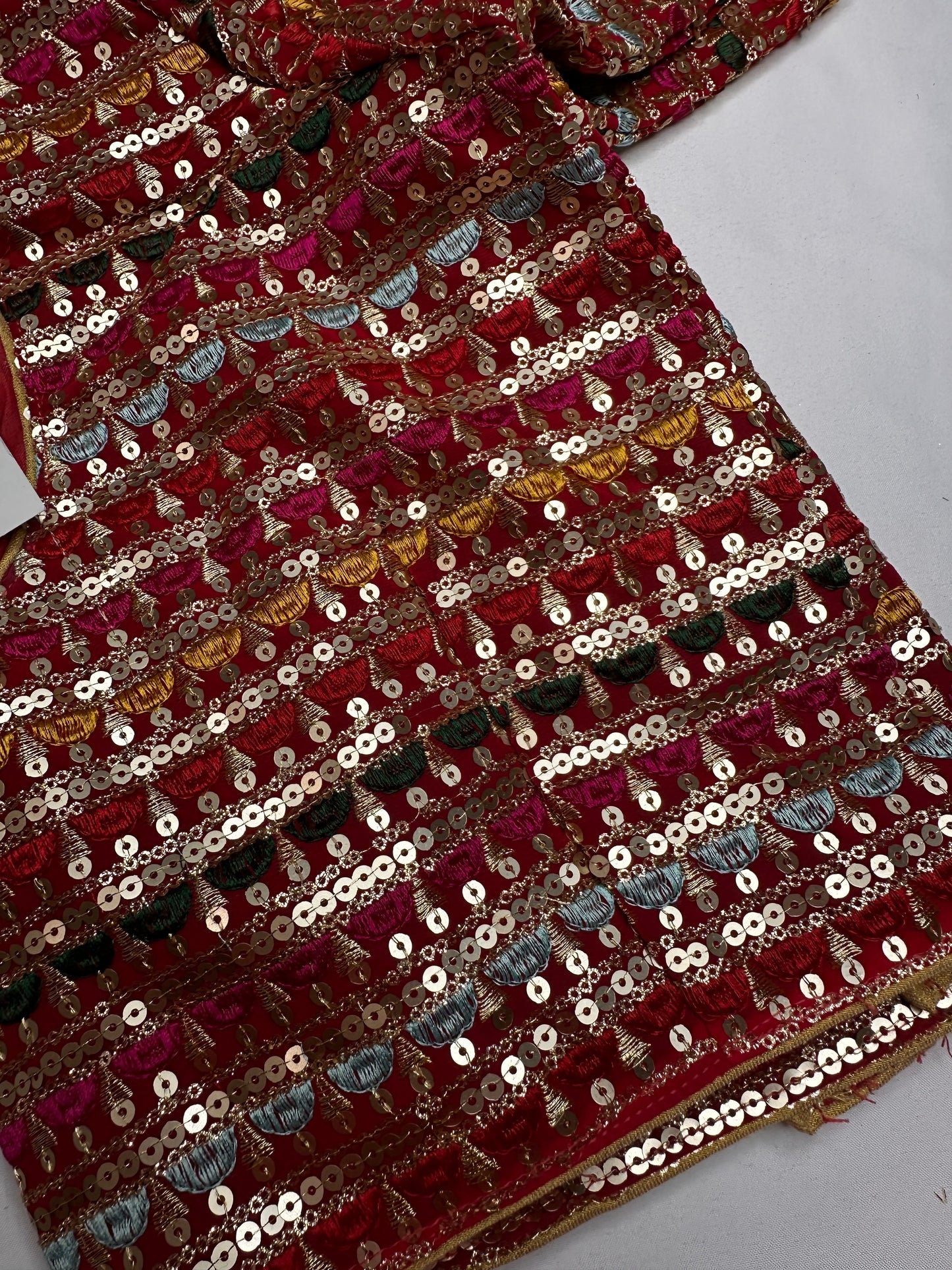 Red Multi Color Sequence Thread Work Blouse