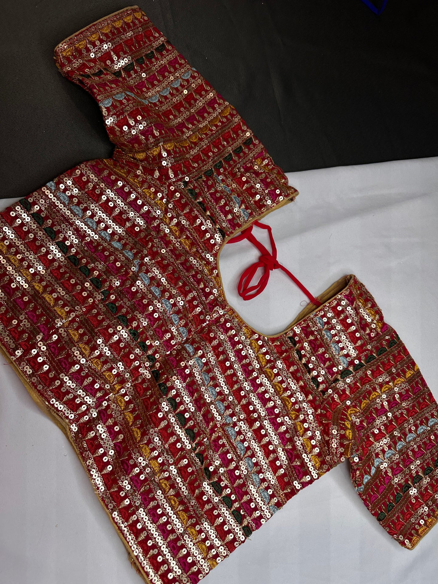 Red Multi Color Sequence Thread Work Blouse