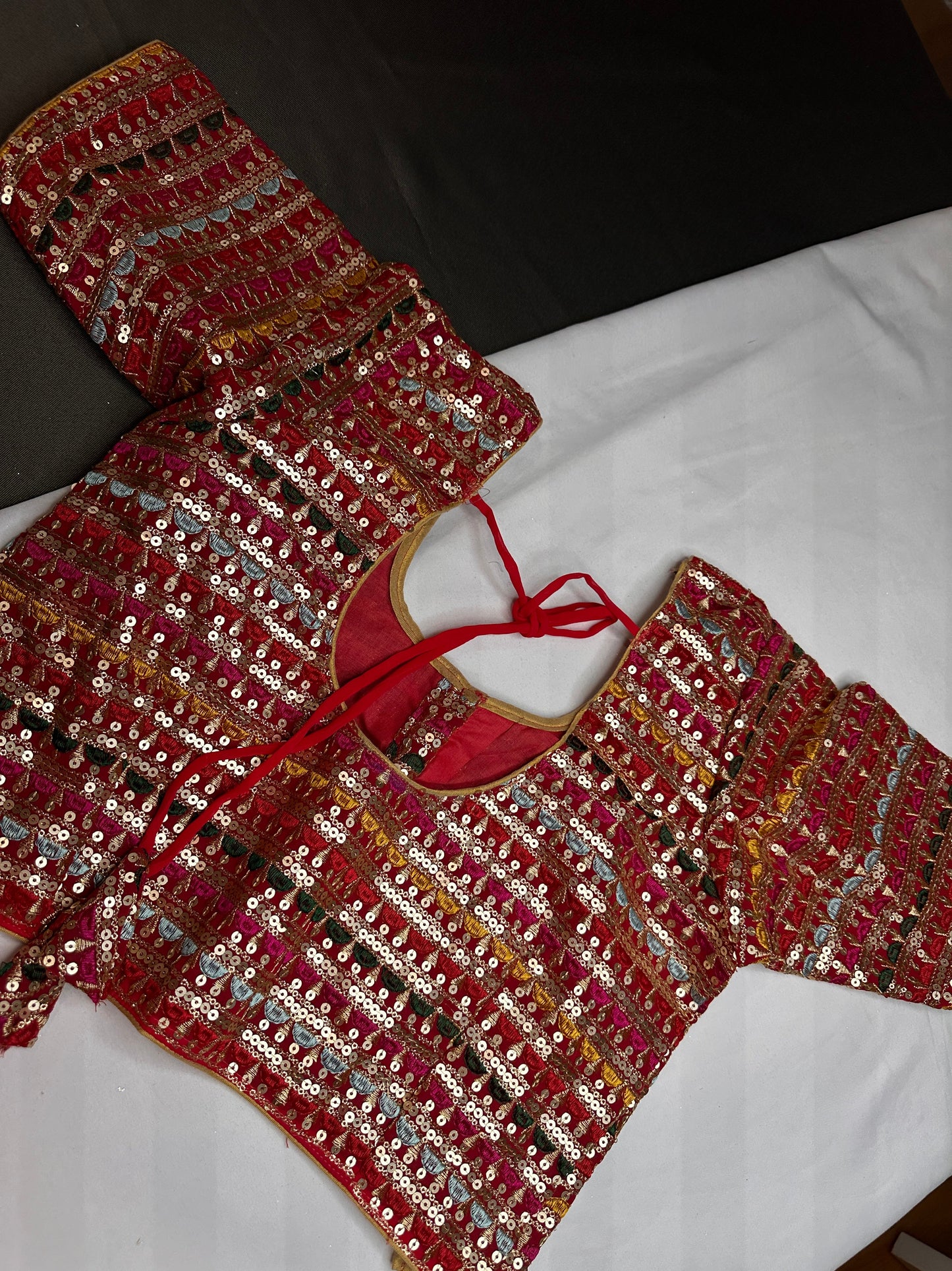 Red Multi Color Sequence Thread Work Blouse