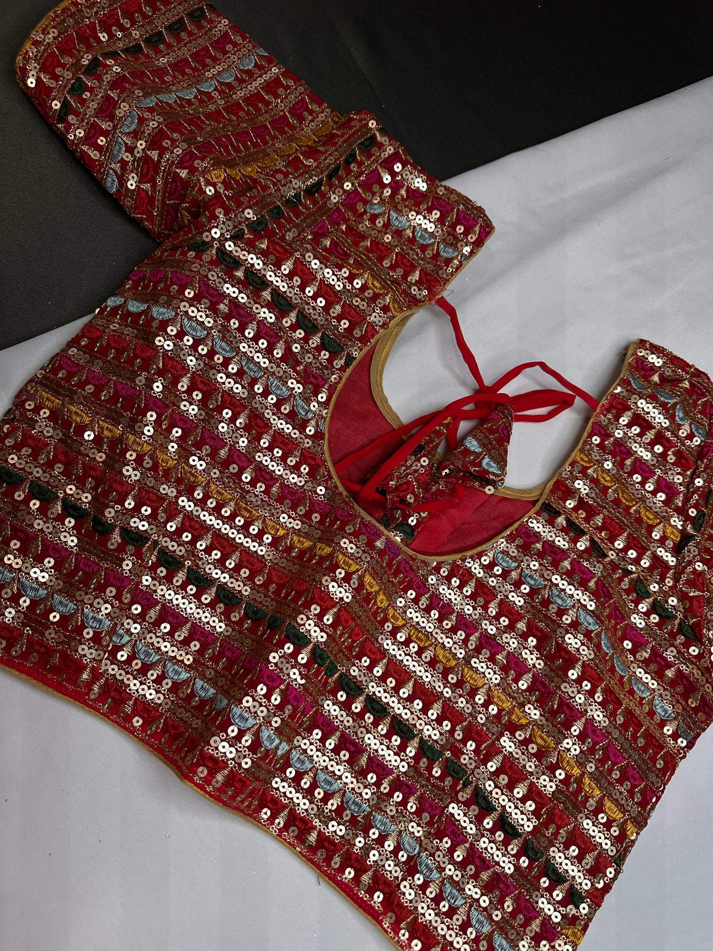 Red Multi Color Sequence Thread Work Blouse