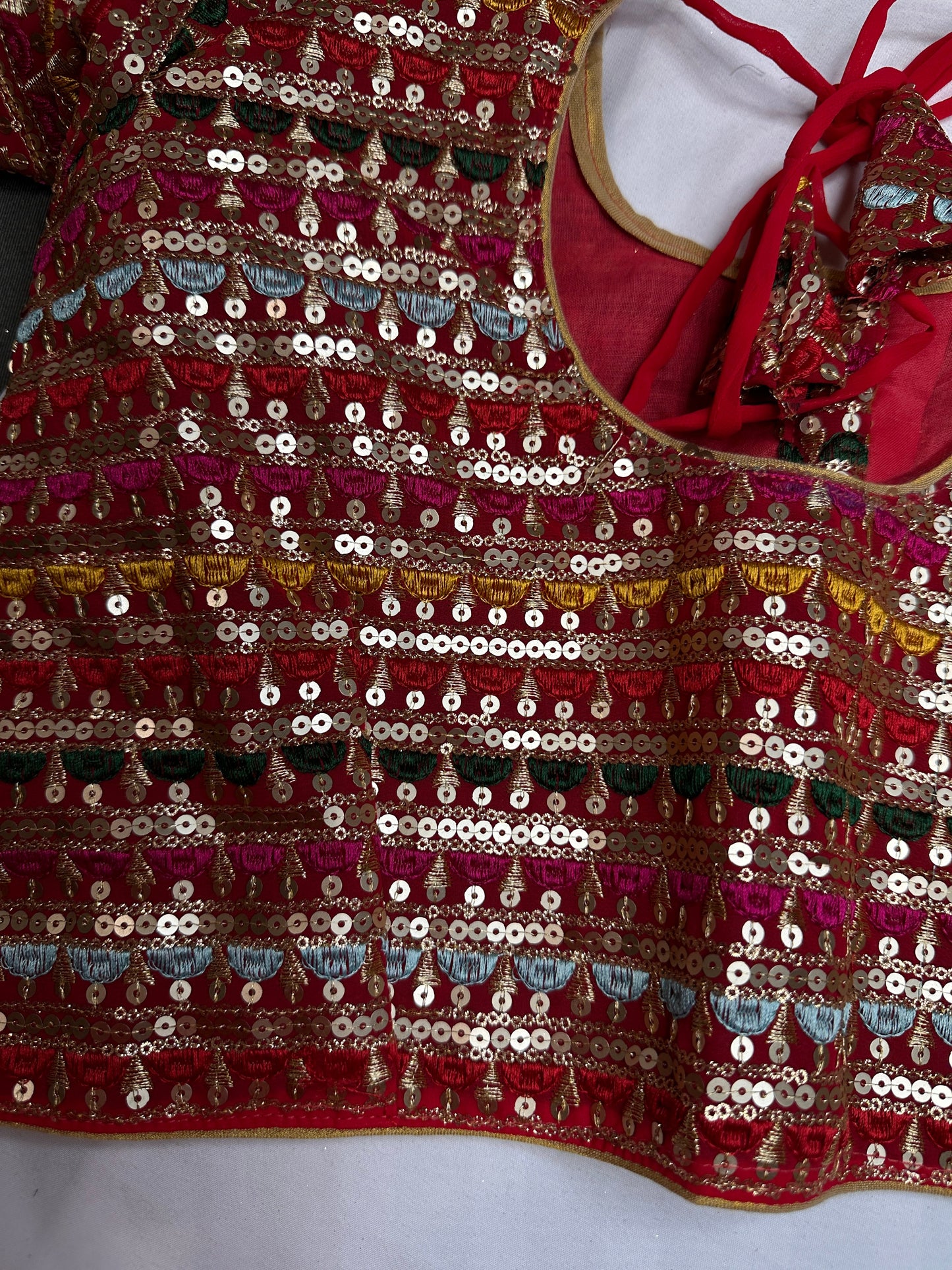 Red Multi Color Sequence Thread Work Blouse
