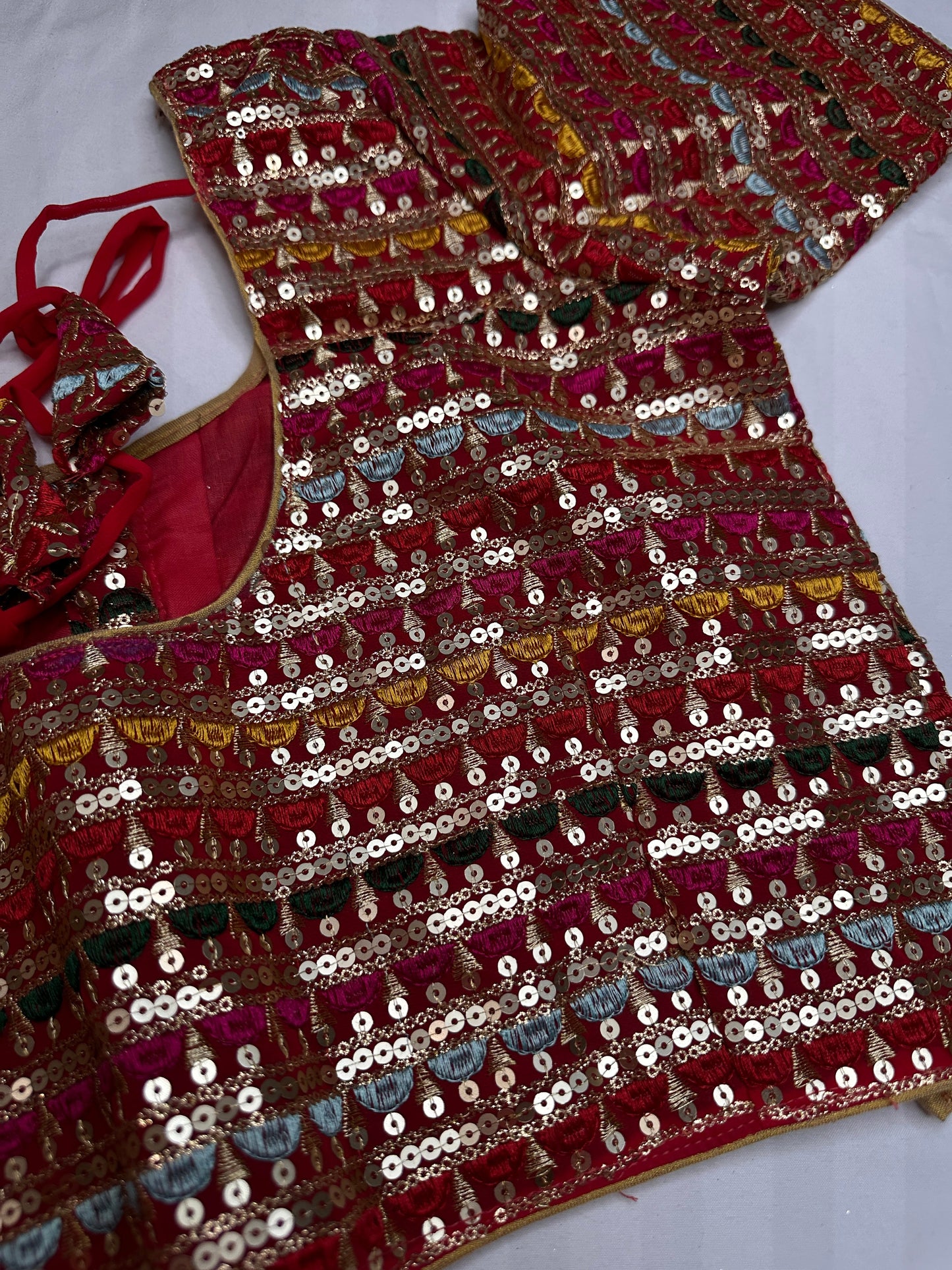 Red Multi Color Sequence Thread Work Blouse