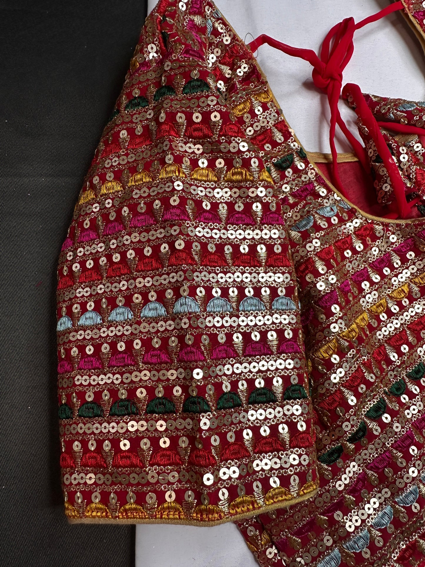 Red Multi Color Sequence Thread Work Blouse