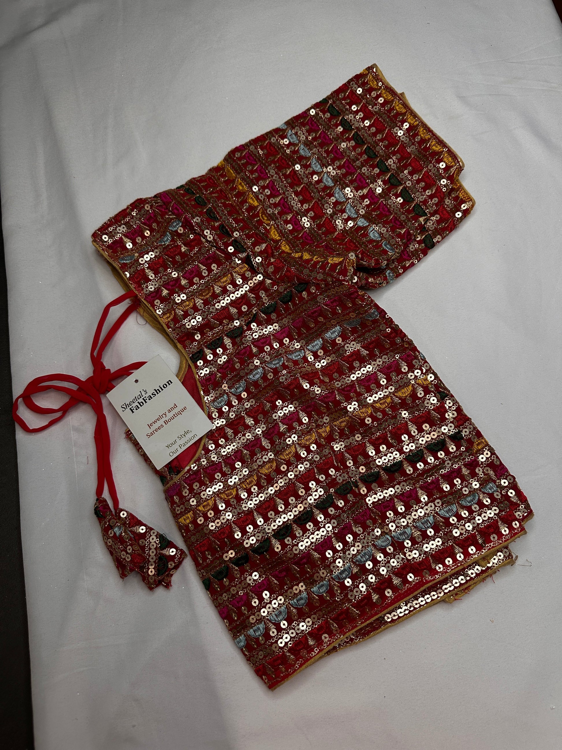 Red Multi Color Sequence Thread Work Blouse